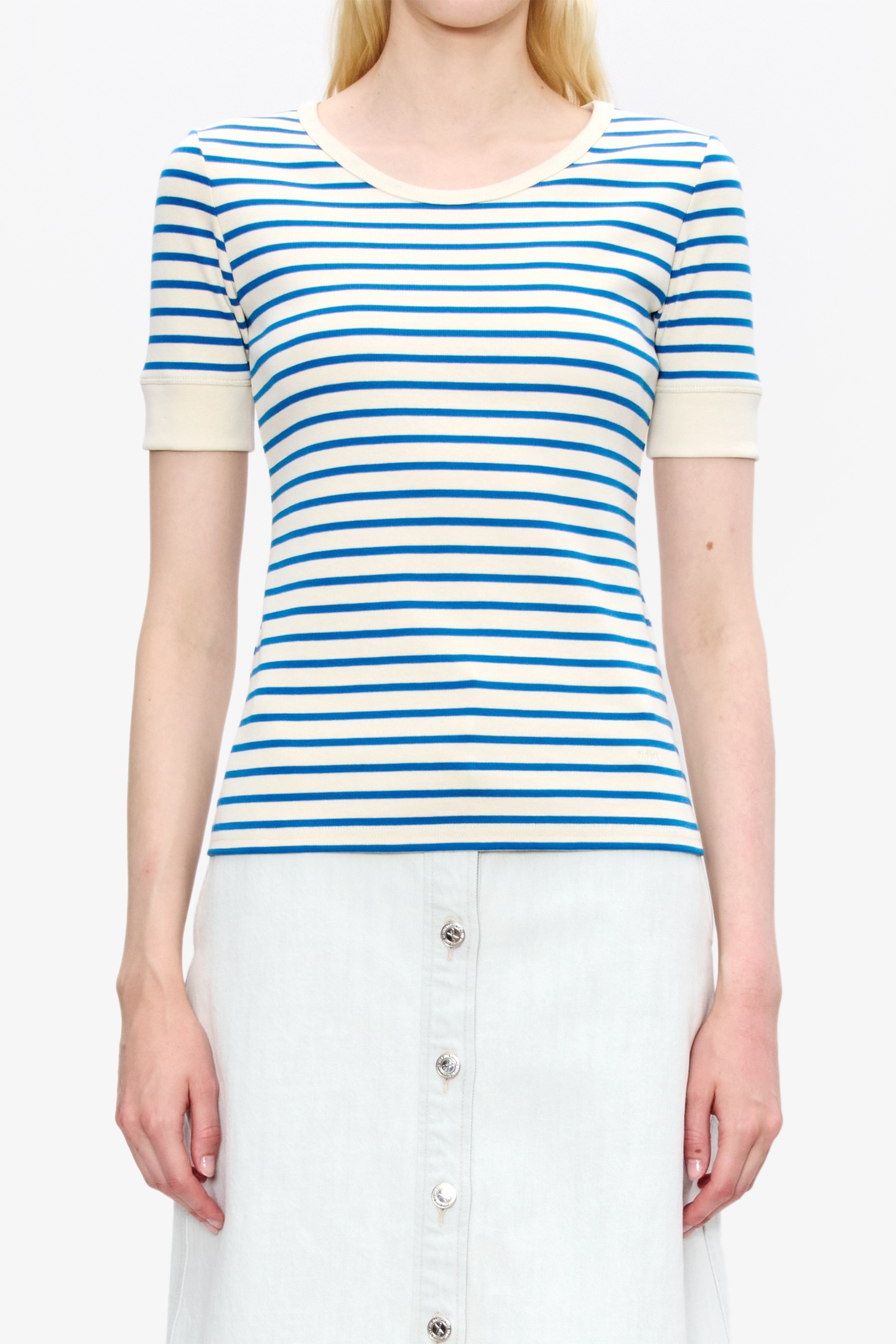 A.P.C. T-shirt Fitted Mc Striped Blue Maat: L | Tops Outlet | Dames | Blauw