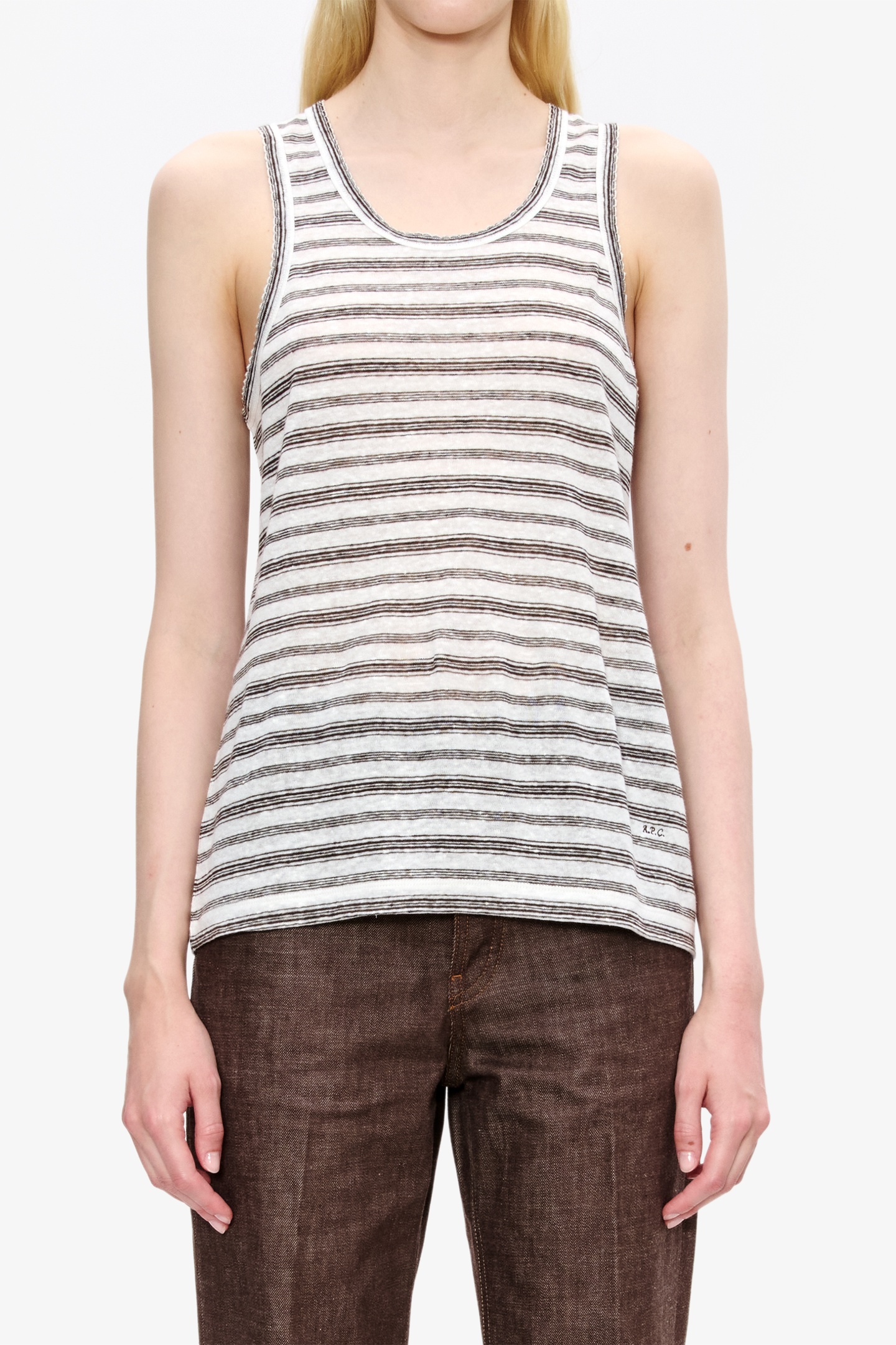 A.P.C. Top Loose-fit Sleeveless Striped Brown Maat: L | Mouwloze Tops Outlet | Dames | Bruin