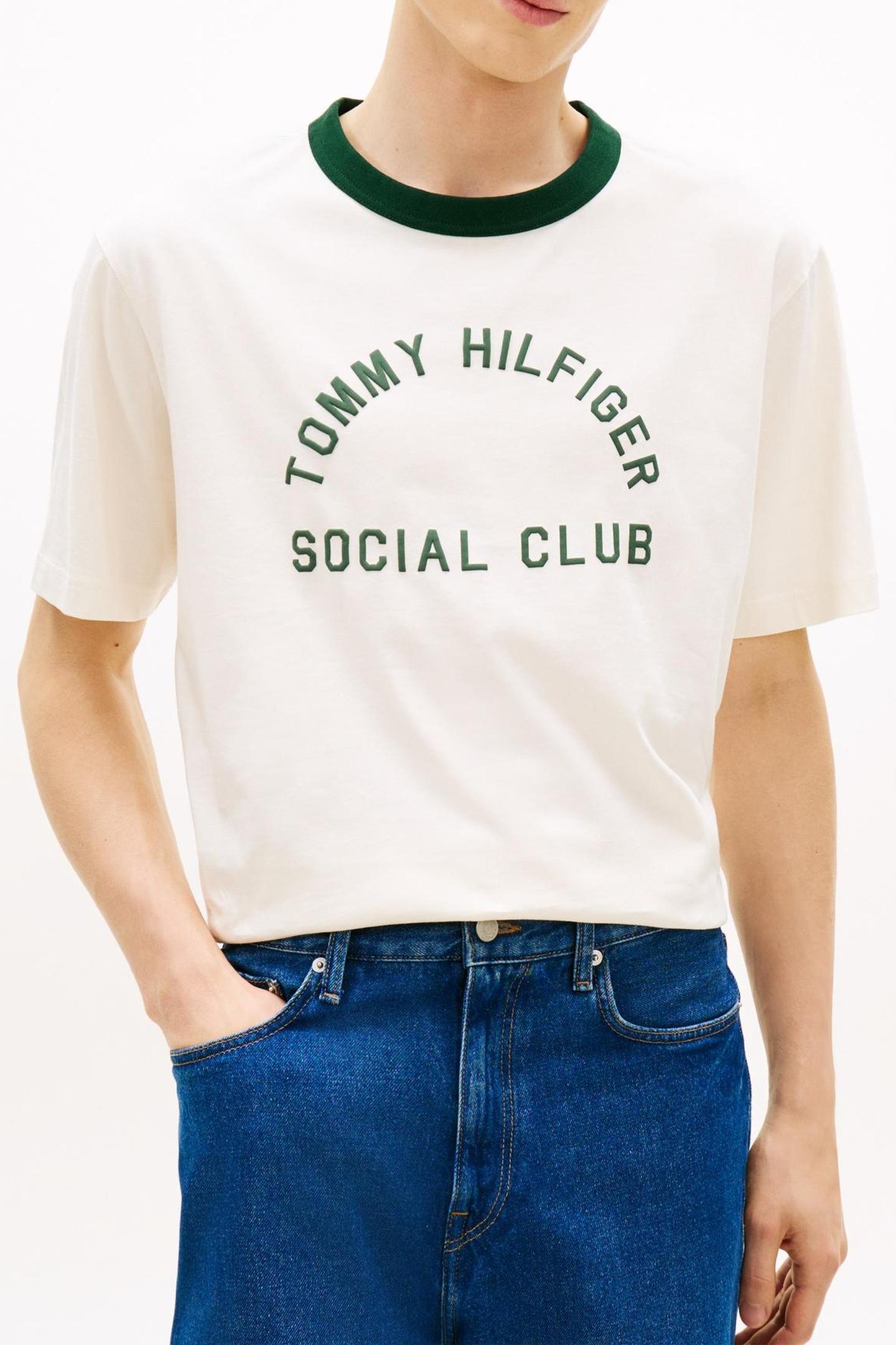 Tommy Hilfiger Country Club Ringer Ivory Petal Maat: XL | Basic T-Shirts Outlet | Heren | Groen
