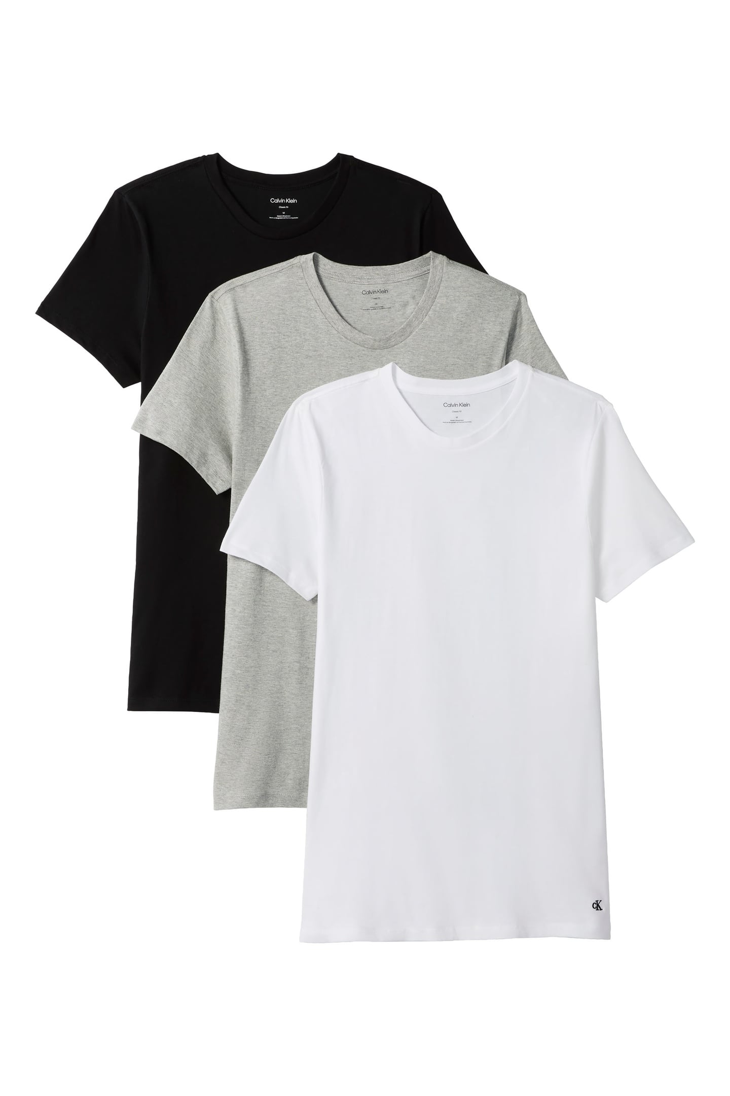 Calvin Klein S/s Crew Neck 3-pablack/grey Heather/white Maat: XXL | Basic T-Shirts Outlet | Heren | Wit