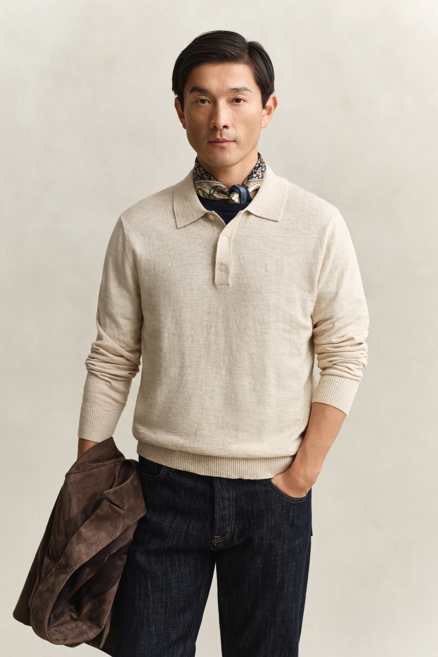 GANT Slub Cotton Linen Polo Seed Melange Maat: M | Sweaters Outlet | Heren | Ecru