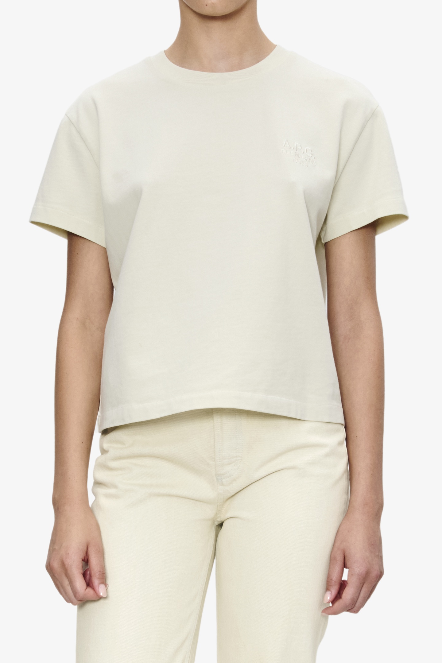 A.P.C. T-shirt Boxy Rue Madame Washed Indigo/ecru Maat: M | Tops Outlet | Dames | Ecru