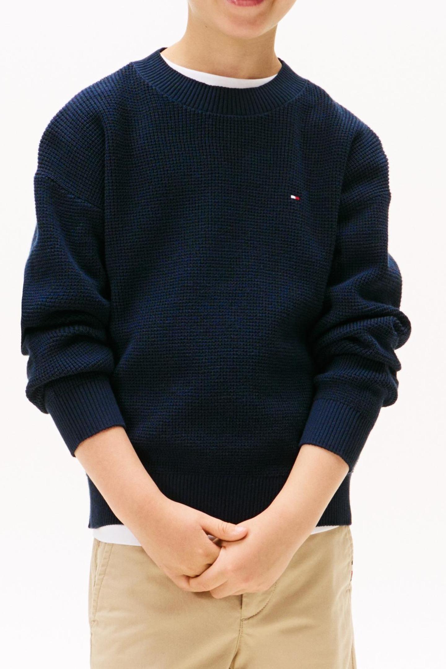 Tommy Hilfiger Boys Cotton Texture Sweater Dark Night Navy Size: 6Y | Sweaters and Cardigans Outlet | kids | Blauw