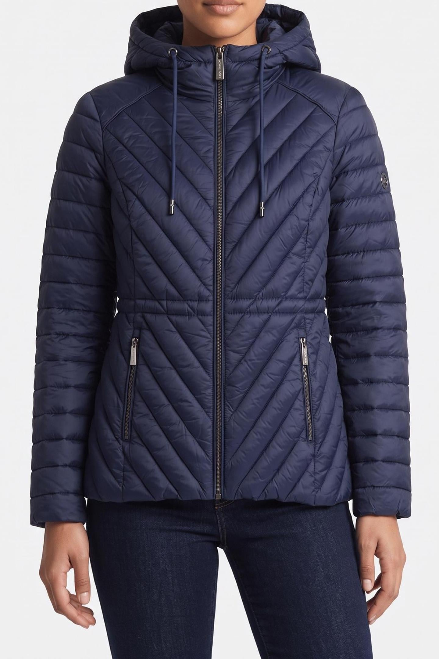 Michael Kors Drawstring Chevron Midnight Maat: XS | Winterjassen Outlet | Dames | Blauw