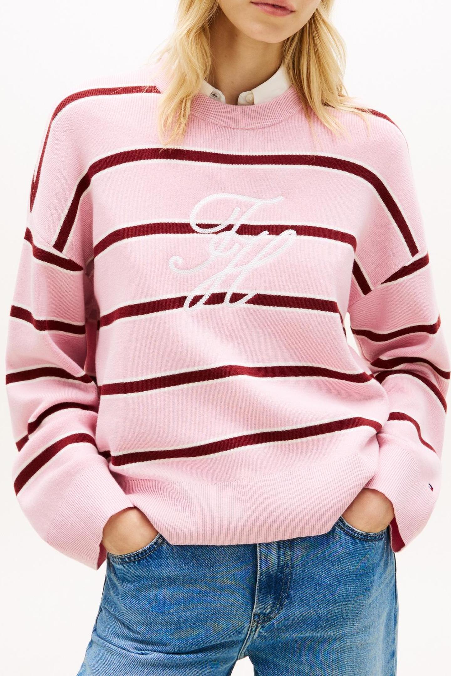 Tommy Hilfiger Full Needle Graphic Pink/ivory/liberty Red Taglia: XS | Maglioni a maglia Outlet | Donna | Rosso