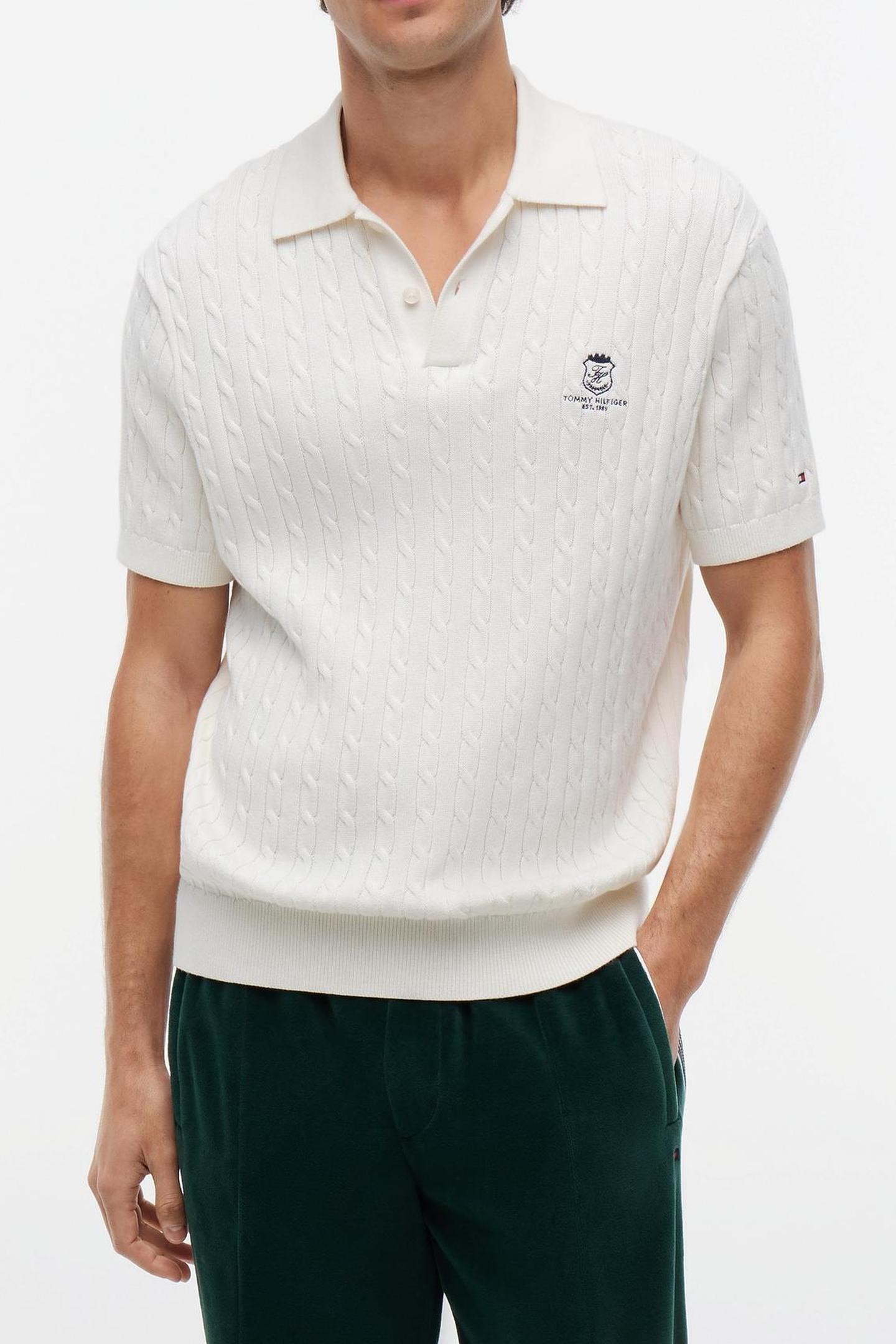 Tommy Hilfiger Classic Cotton Cable Ivory Petal Maat: XL | Sweaters Outlet | Heren | Wit