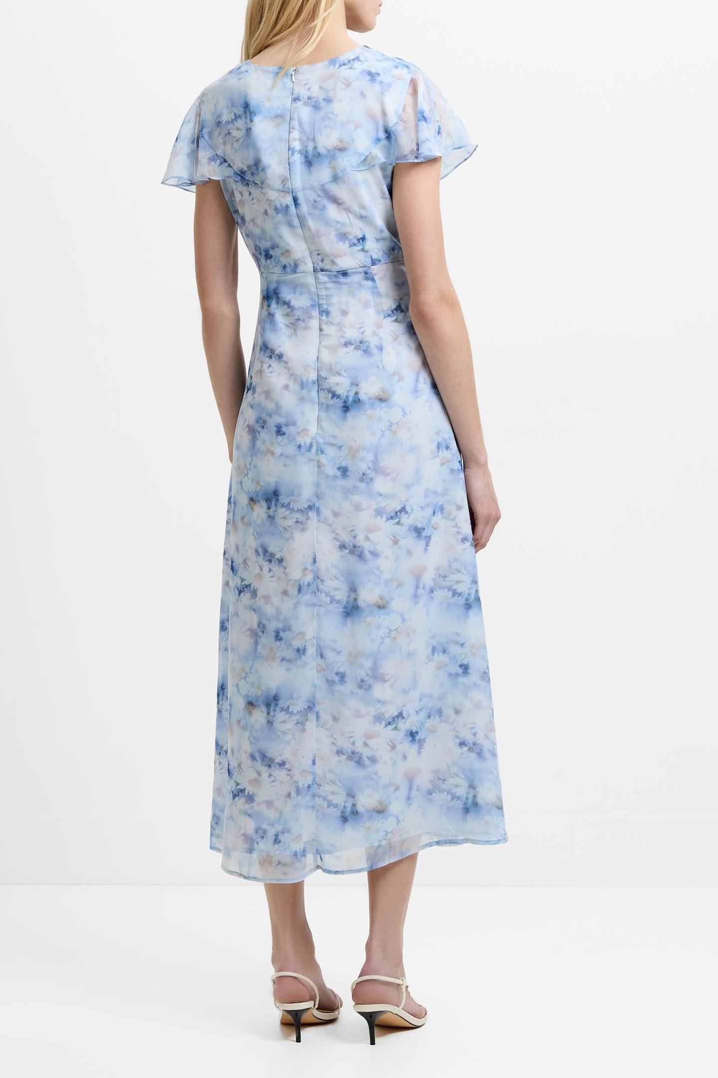 French Connection Daisy Emina Georgette Dress Blue Multi Maat: 6 | Midi Jurken Outlet | Dames | Blauw
