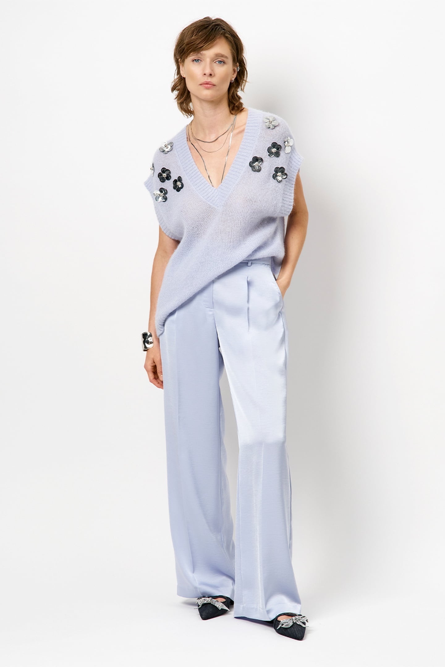 Dante6 Nycia Sleeveless Sequin Sweater Cloud Blue Maat: XS | Sweaters Outlet | Dames | Blauw