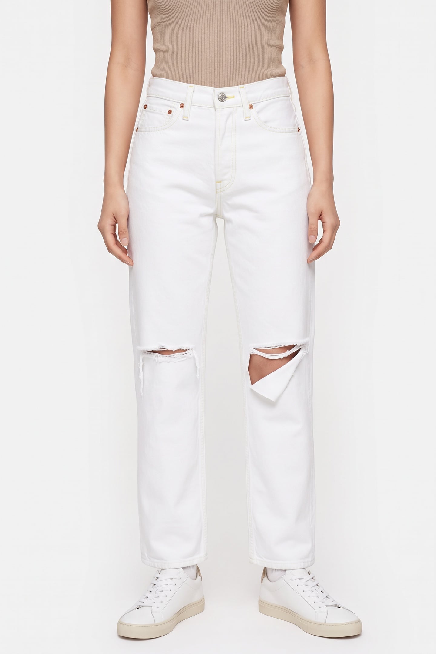 RE/DONE 90s High Rise Loose White With Rips Maat: 31 | Straight Jeans Outlet | Dames | Wit