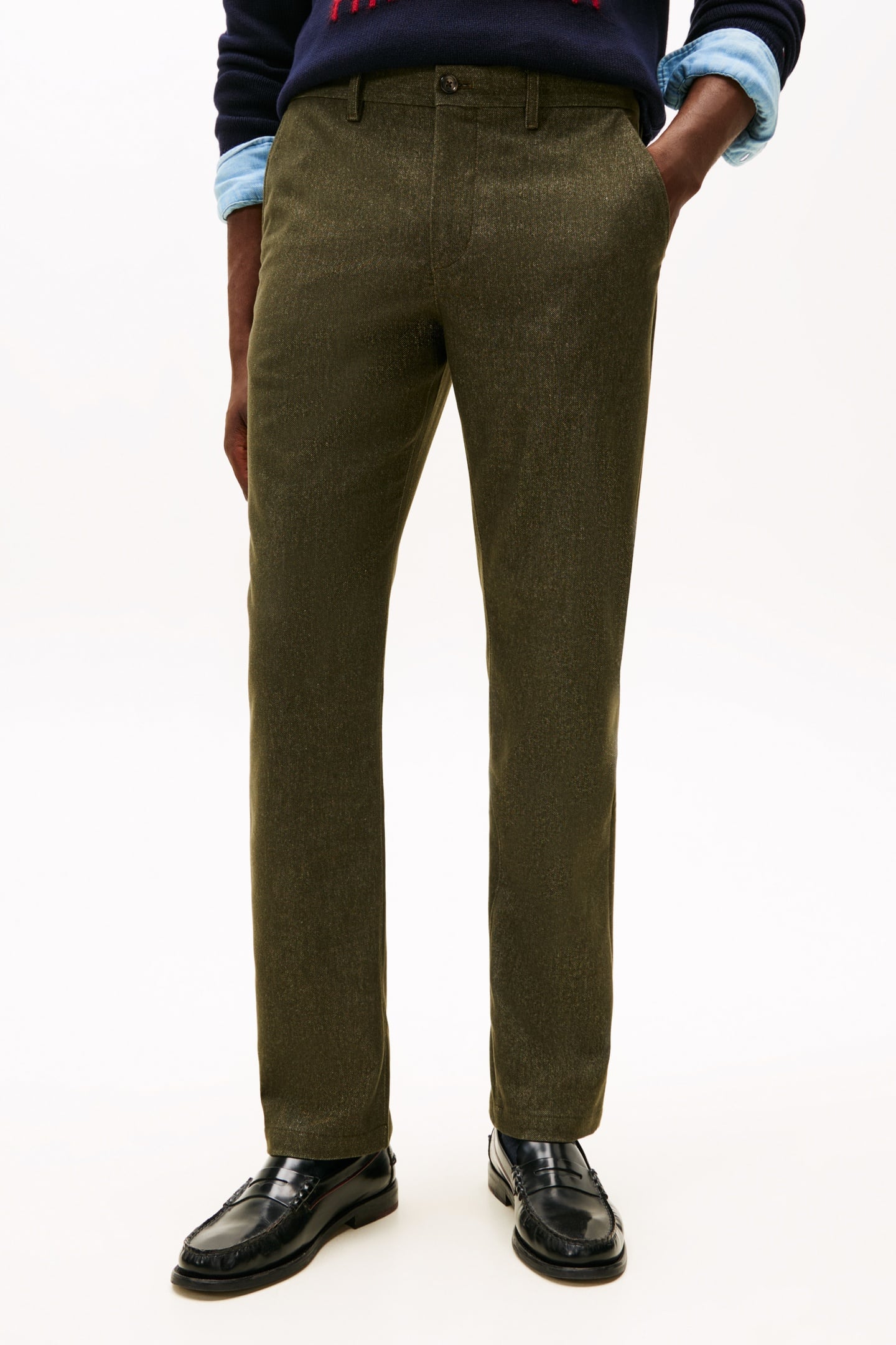 Tommy Hilfiger Denton Brushed Marl Army Green Größe: W31L30 | Maßgeschneiderte Hosen Outlet | Herren | Grün
