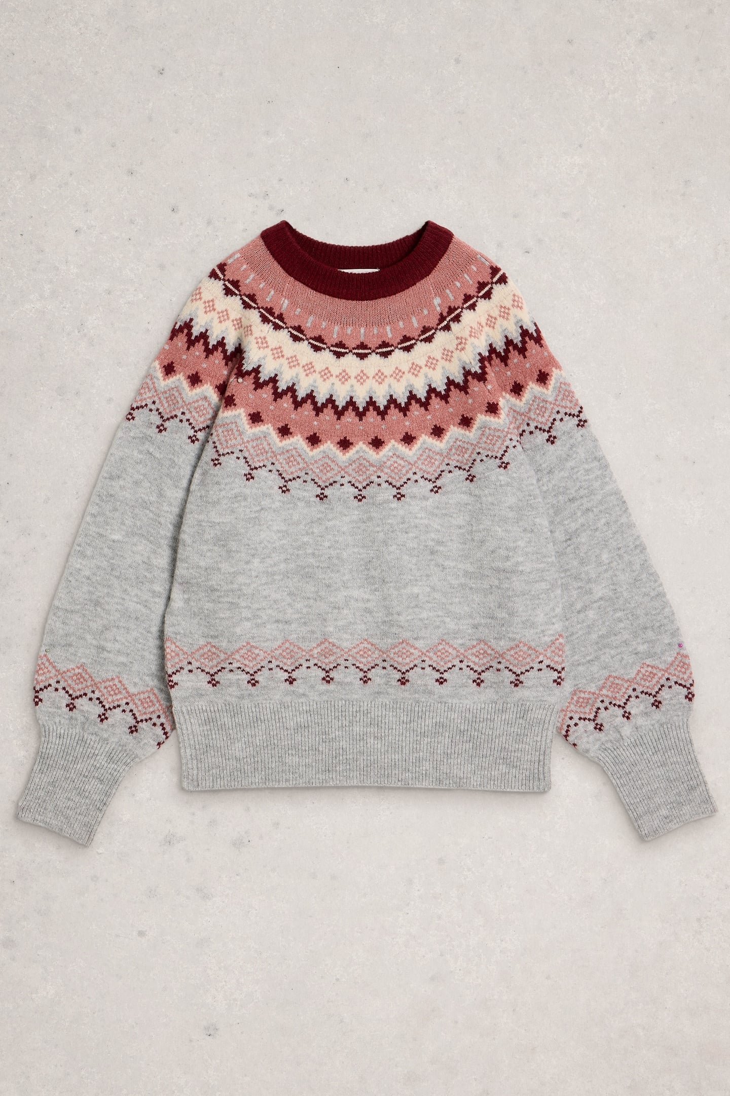 White Stuff Fairisle Crew Neck Jumper Grey Multi Maat: 14 | Sweaters Outlet | Dames | Grijs