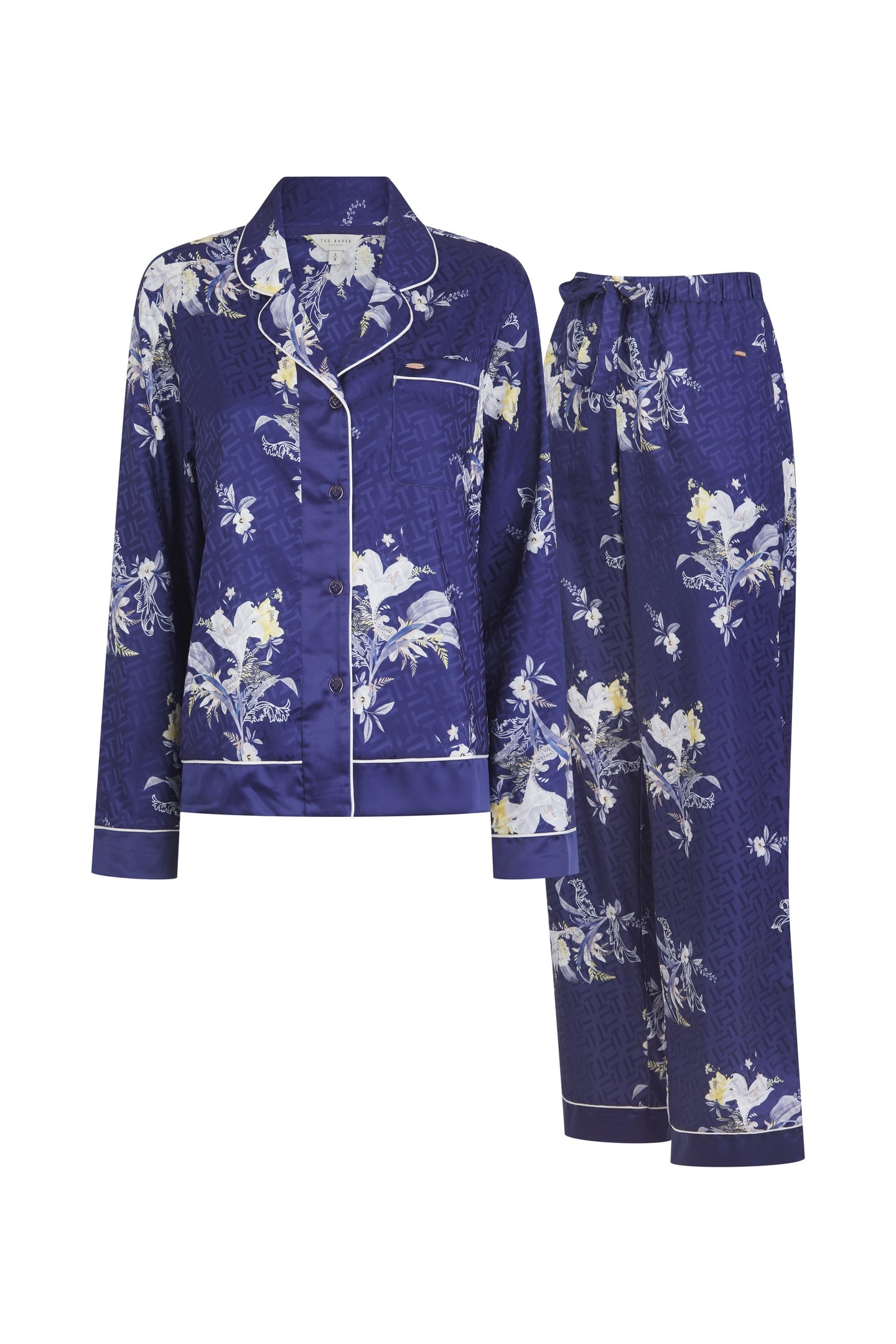 Ted Baker Sky 1pk Jqd & Print Traditional Satin Pj Set Navy Blue Maat: S | Longsleeves Outlet | Dames | Blauw