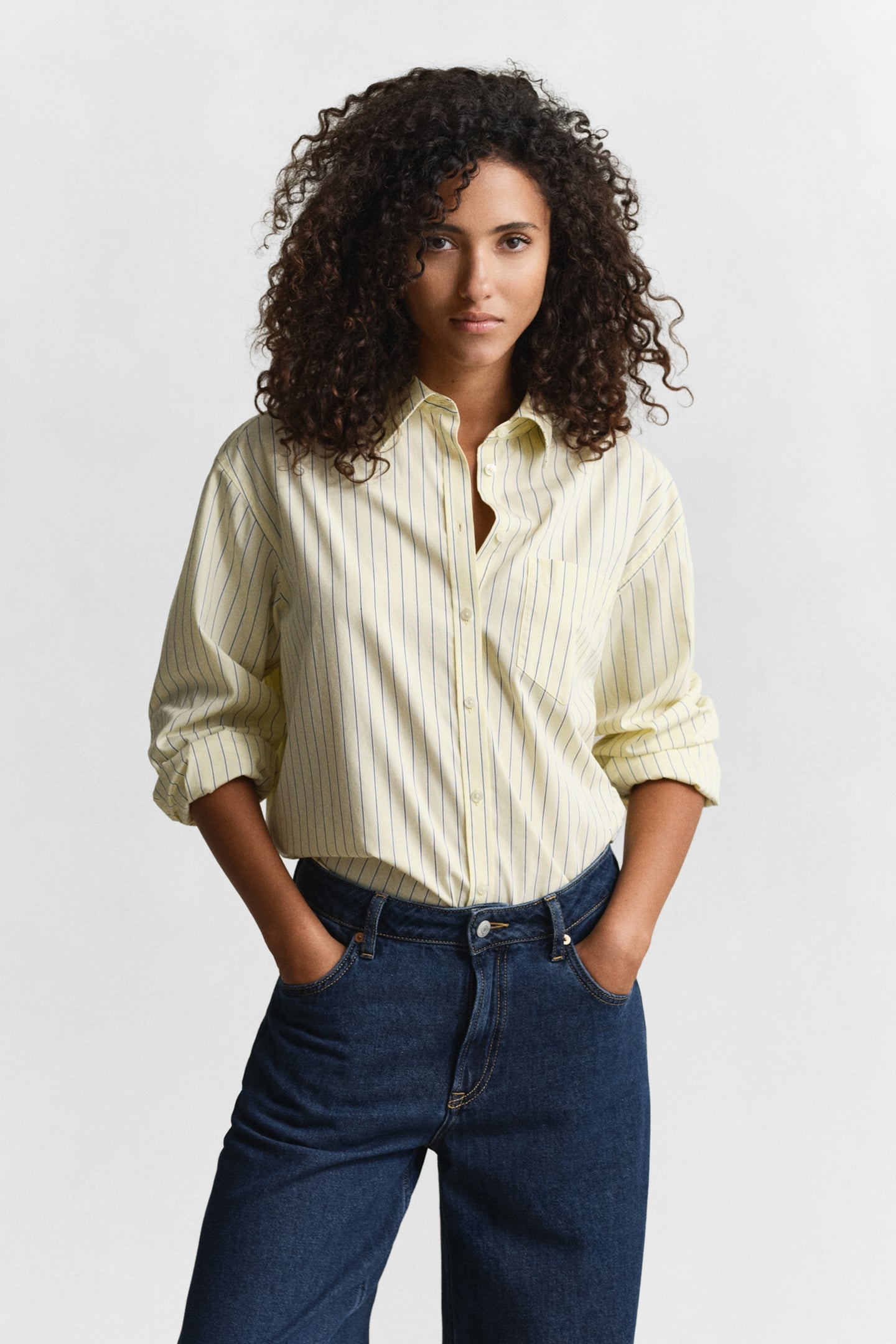 GANT Rel Classic Poplin Stripe Ls Shirt Vanilla Yellow Taglia: 36 | Maglie a manica lunga Outlet | Donna | Bianco