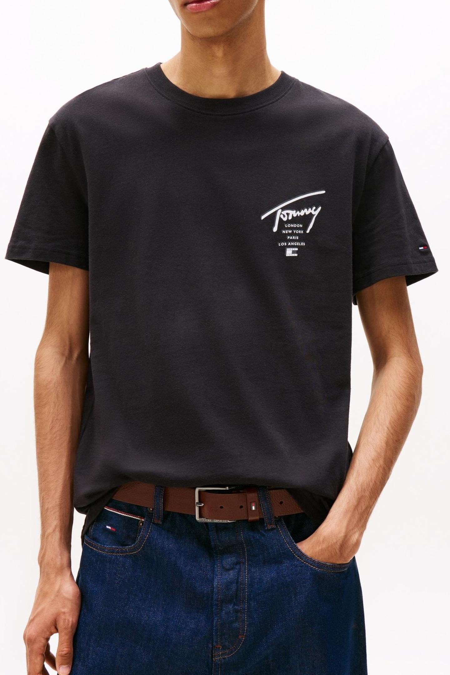 Tommy Hilfiger Tjm Reg Sign City Tee Black Größe: XL | Basic T-Shirts Outlet | Herren | Schwarz