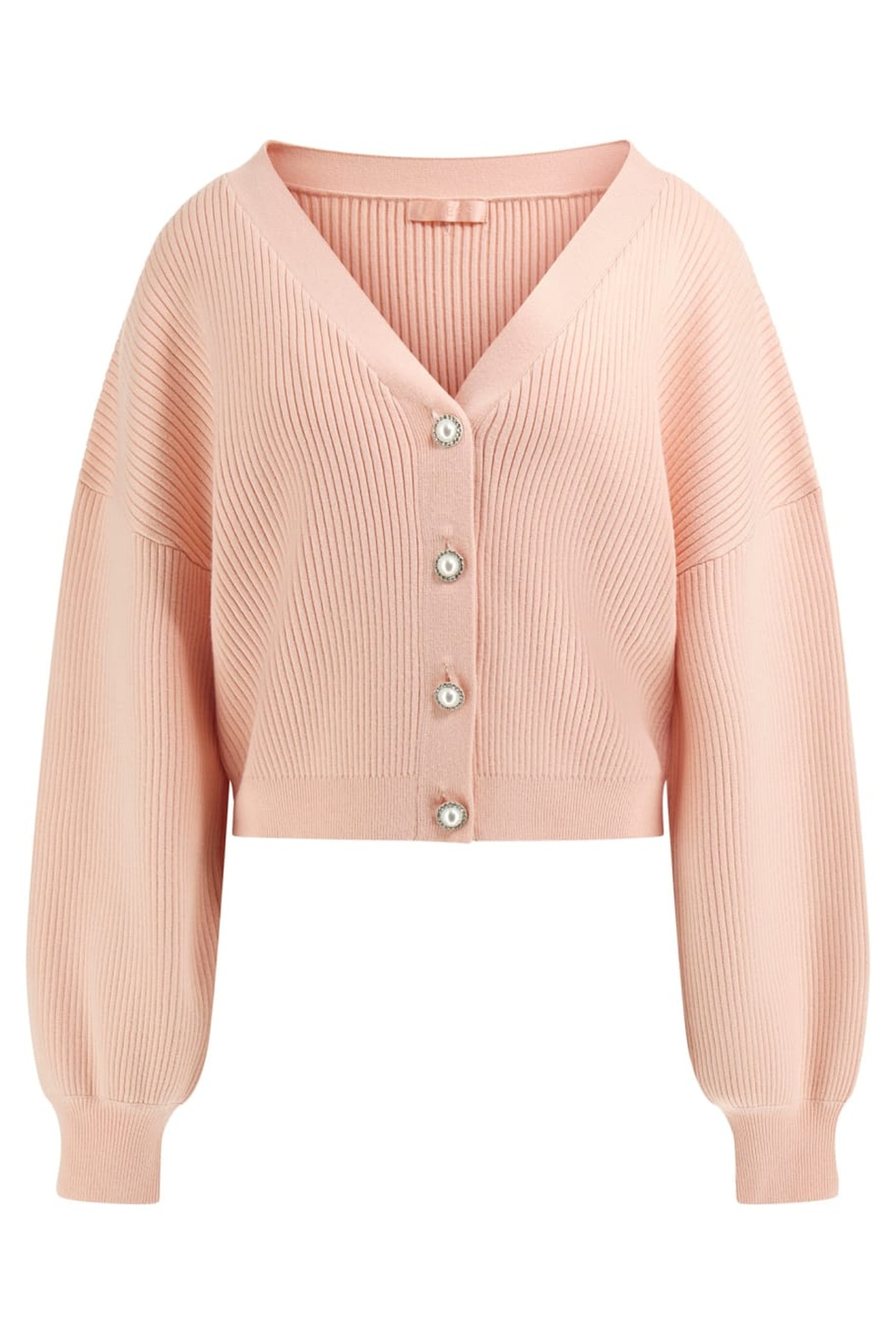 GUESS Ls Vn Hanna Cardi Sw Peach Creme Multi Maat: XXL | Sweaters Outlet | Dames | Roze