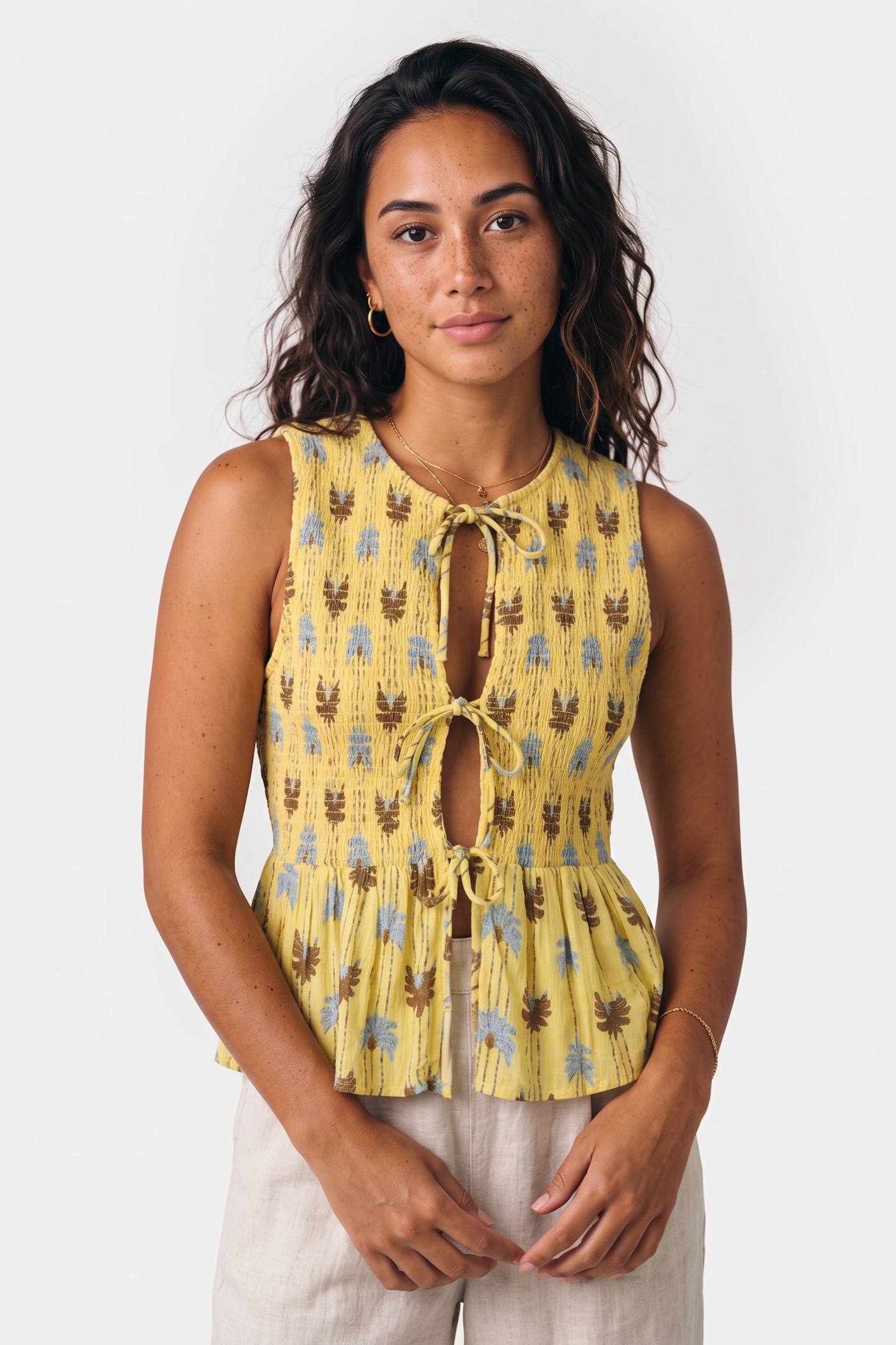 Bolina Island Palmera Top Light Yellow Palm Print Taille: XL | Chemisiers Outlet | Femme | Jaune