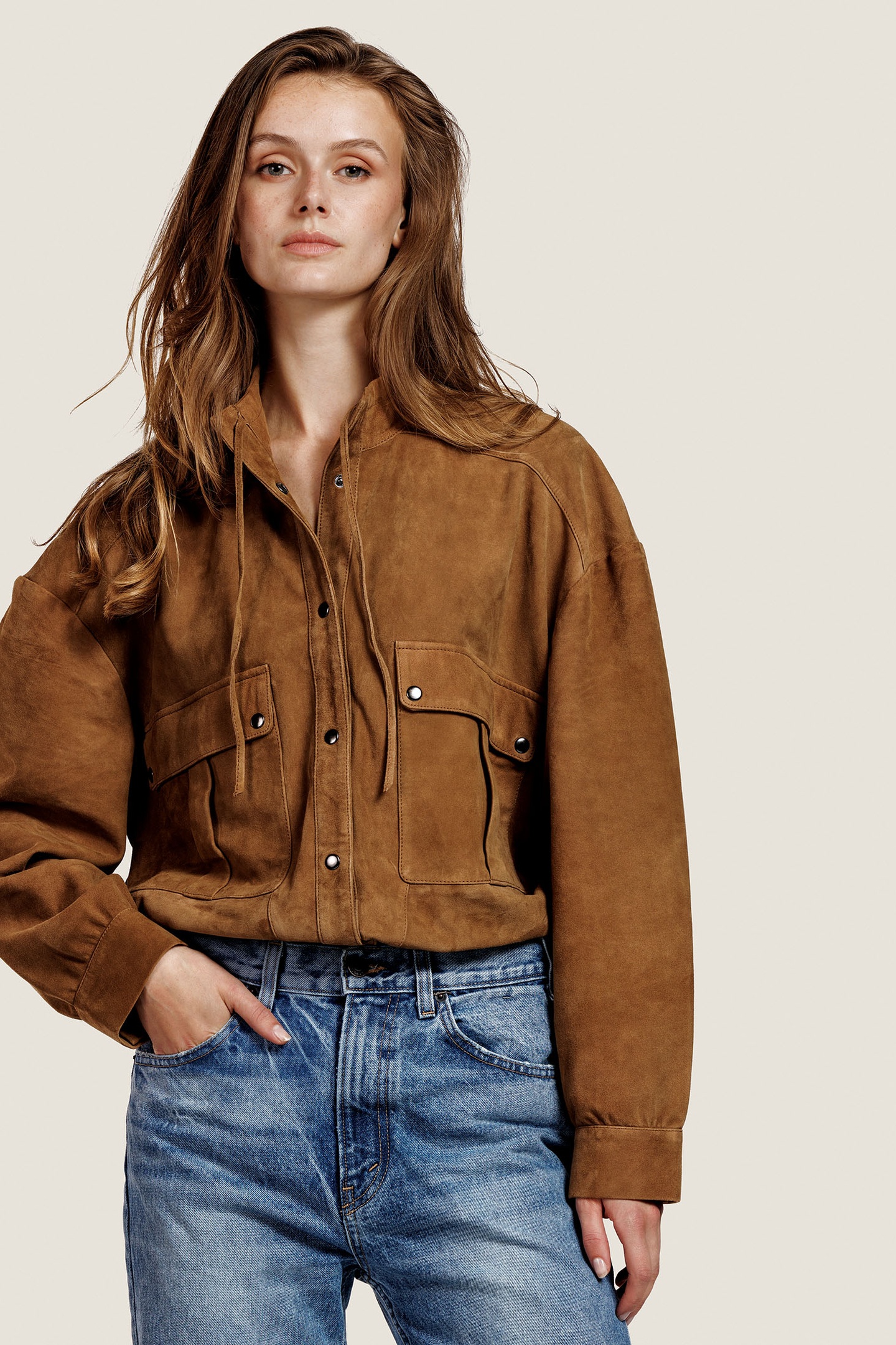 ALTER EGO Haya Suede Blouse Cinnamon Size: XS | Long-Sleeved Tops Outlet | Dames | Bruin