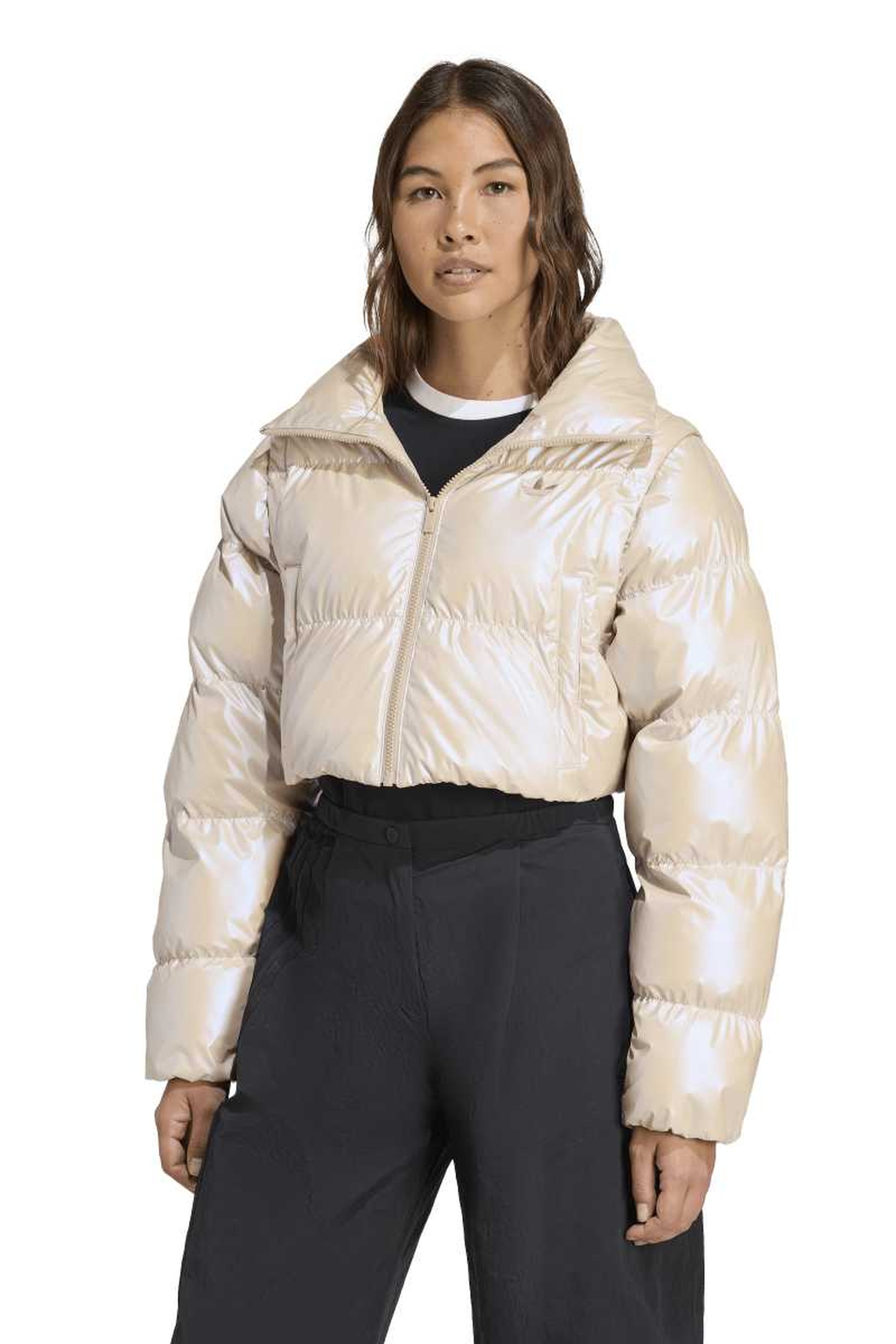 Adidas Essential Glossy Puffer Stone Khaki Maat: M | Winterjassen Outlet | Dames | Beige