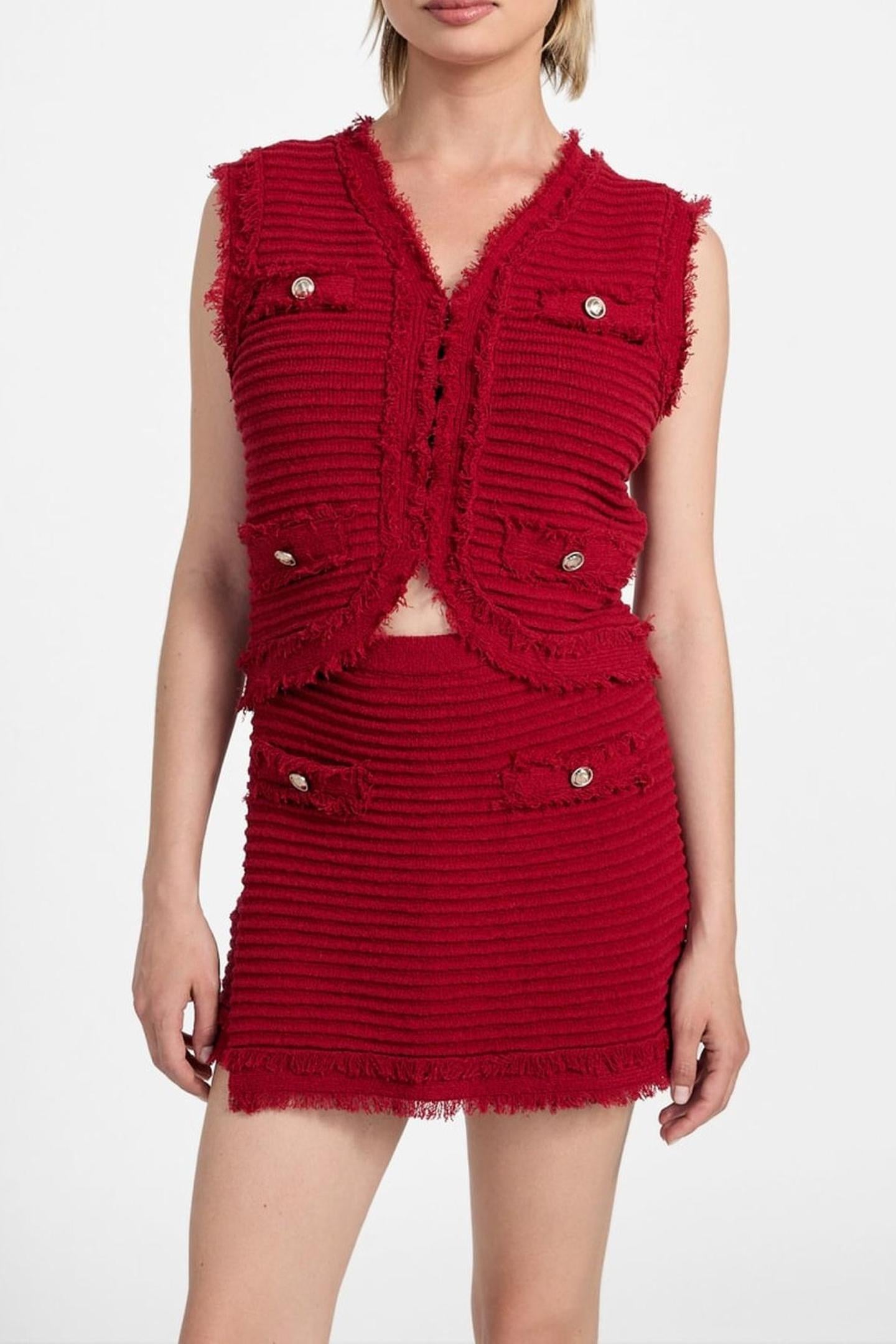 GUESS Sl Malina Boucle Ott Siren Red Maat: XS | Gilets Outlet | Dames | Rood