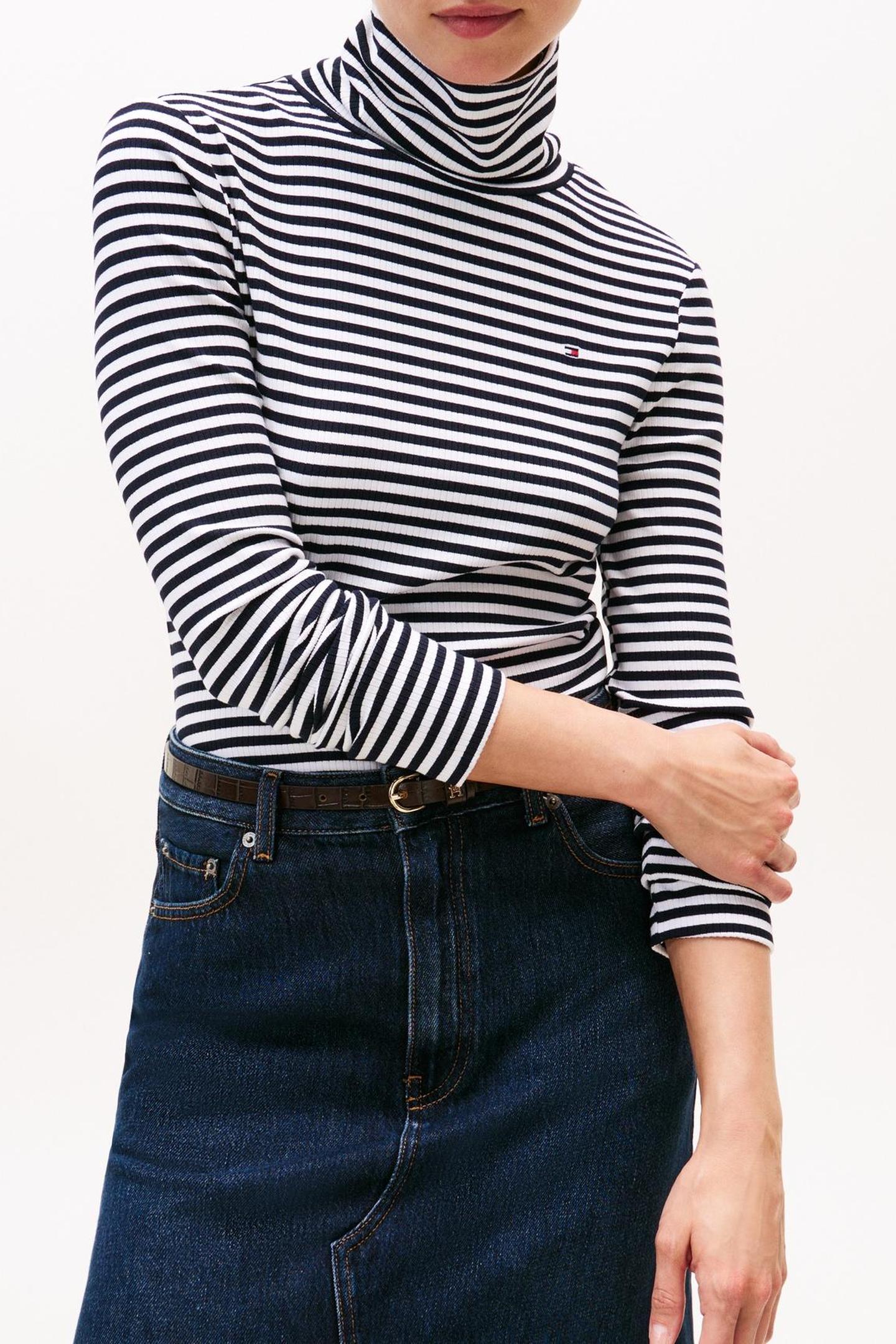 Tommy Hilfiger Slim 5x2 Rib Roll-neck Dark Night Navy/ecru Taglia: XS | Maglie a manica lunga Outlet | Donna | Nero