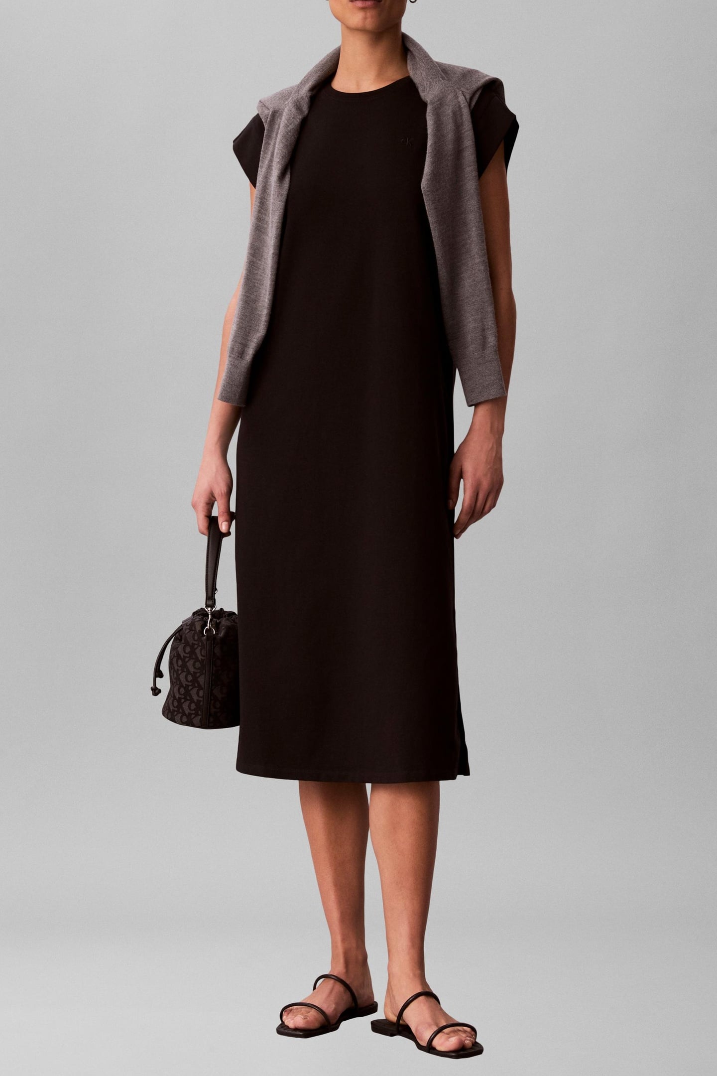 Calvin Klein Ss Crew Hvy Jersey Dress Black Maat: M | Midi Jurken Outlet | Dames | Zwart