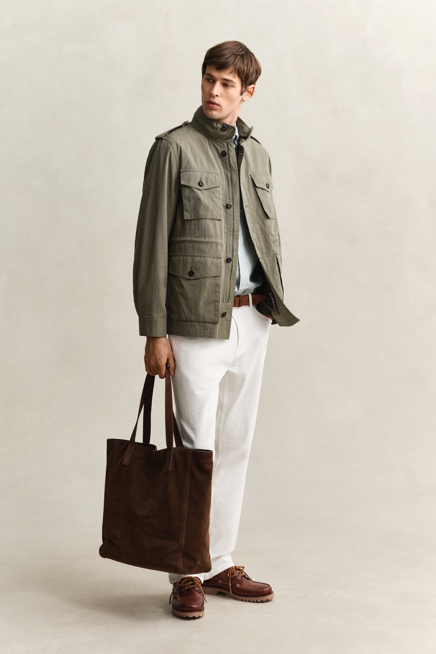 GANT Cotton 4 Pocket Jacket Dry Herb Green Maat: XL | Legerjassen Outlet | Heren | Bruin
