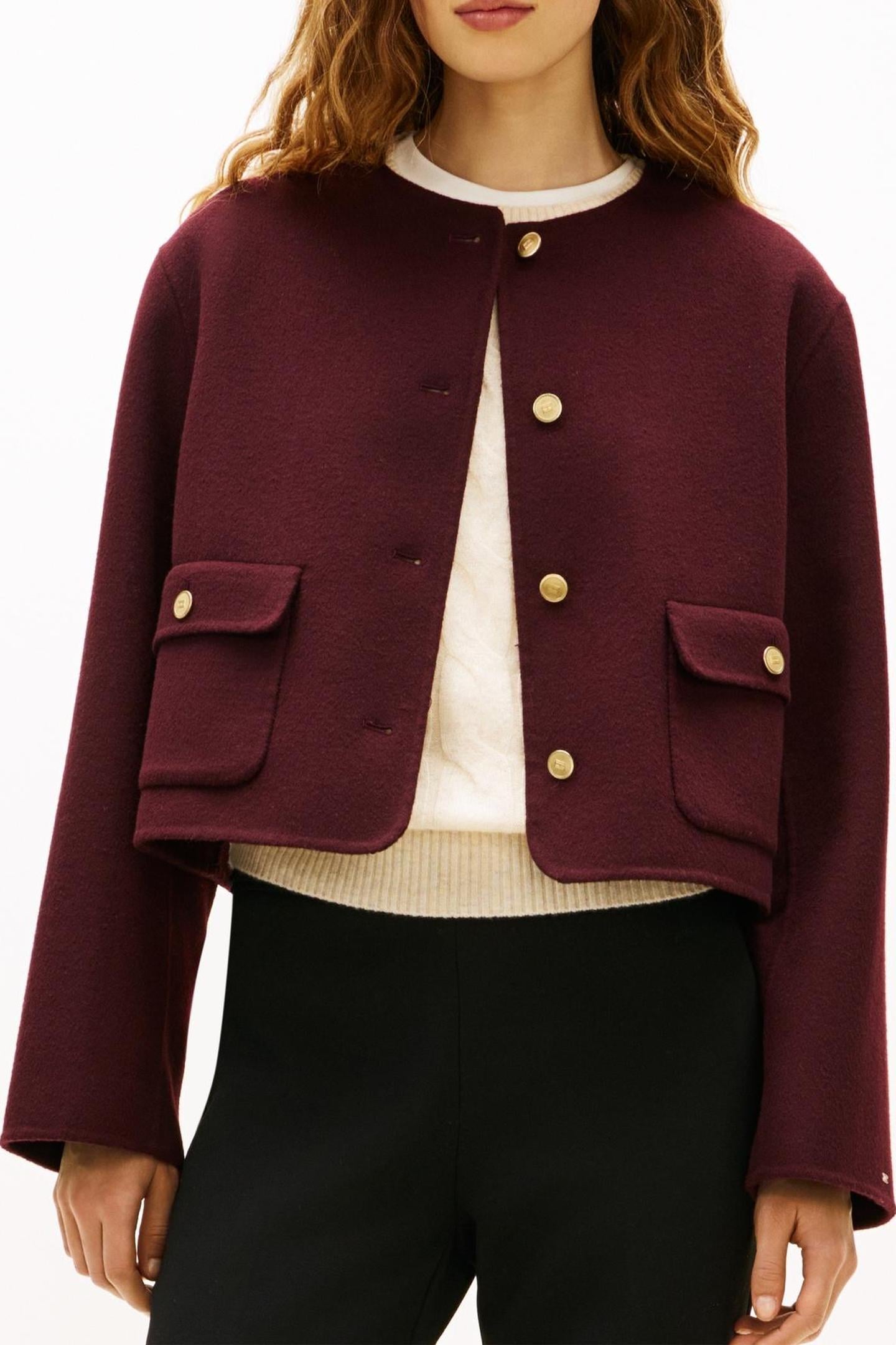 Tommy Hilfiger Df Wool Blend Reg Jacket Deep Burgundy Size: 40 | Cropped Jackets Outlet | Dames | Bordeaux