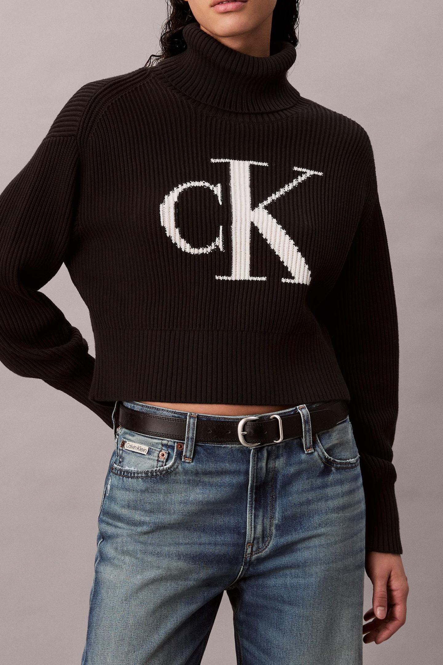 Calvin Klein Blown Up Loose Sweater Black Maat: S | Sweaters Outlet | Dames | Zwart