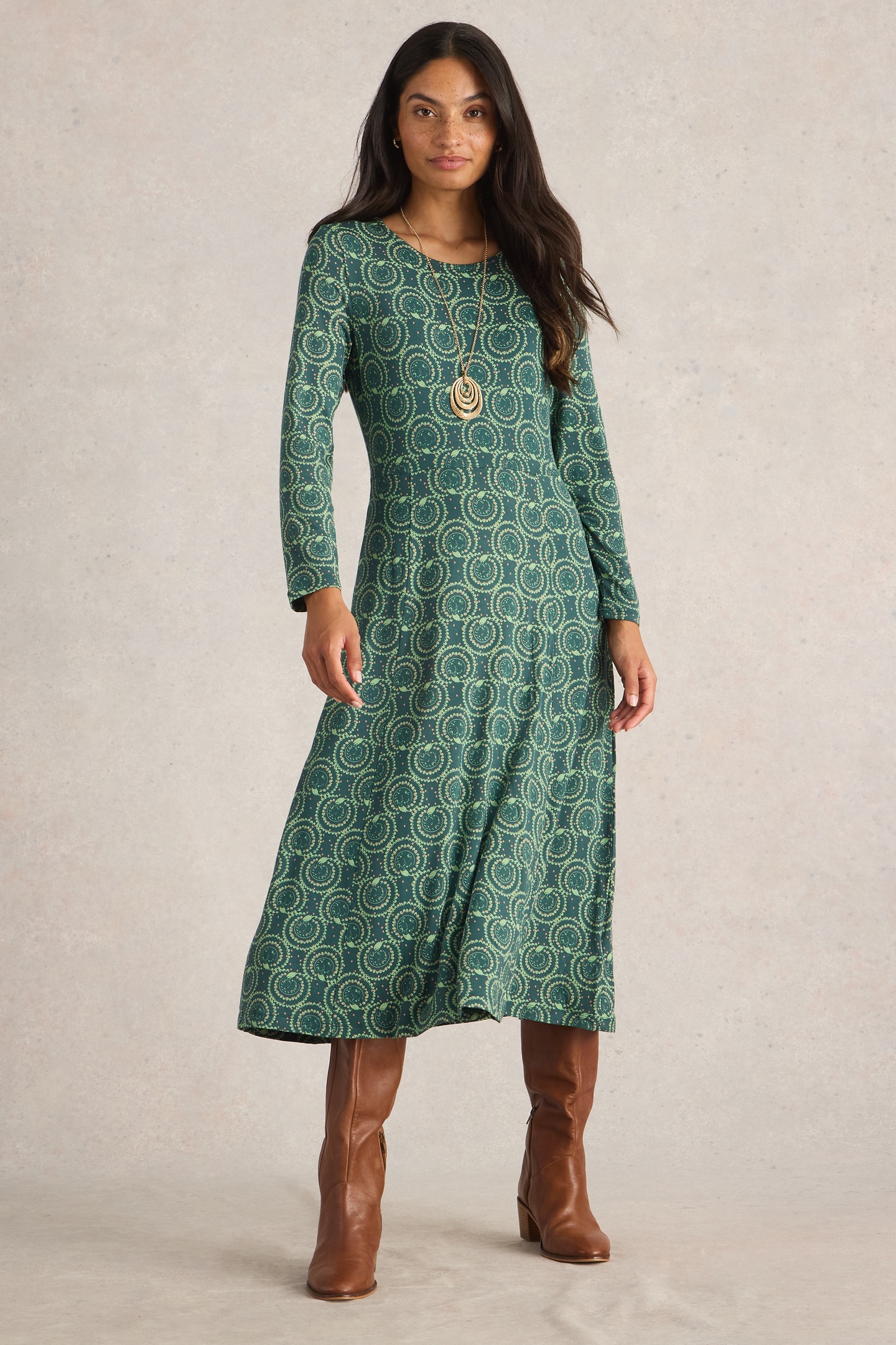 White Stuff Madeline Jersey Dress Teal Print Größe: 14 Petite | Midikleider Outlet | Damen | Cyan