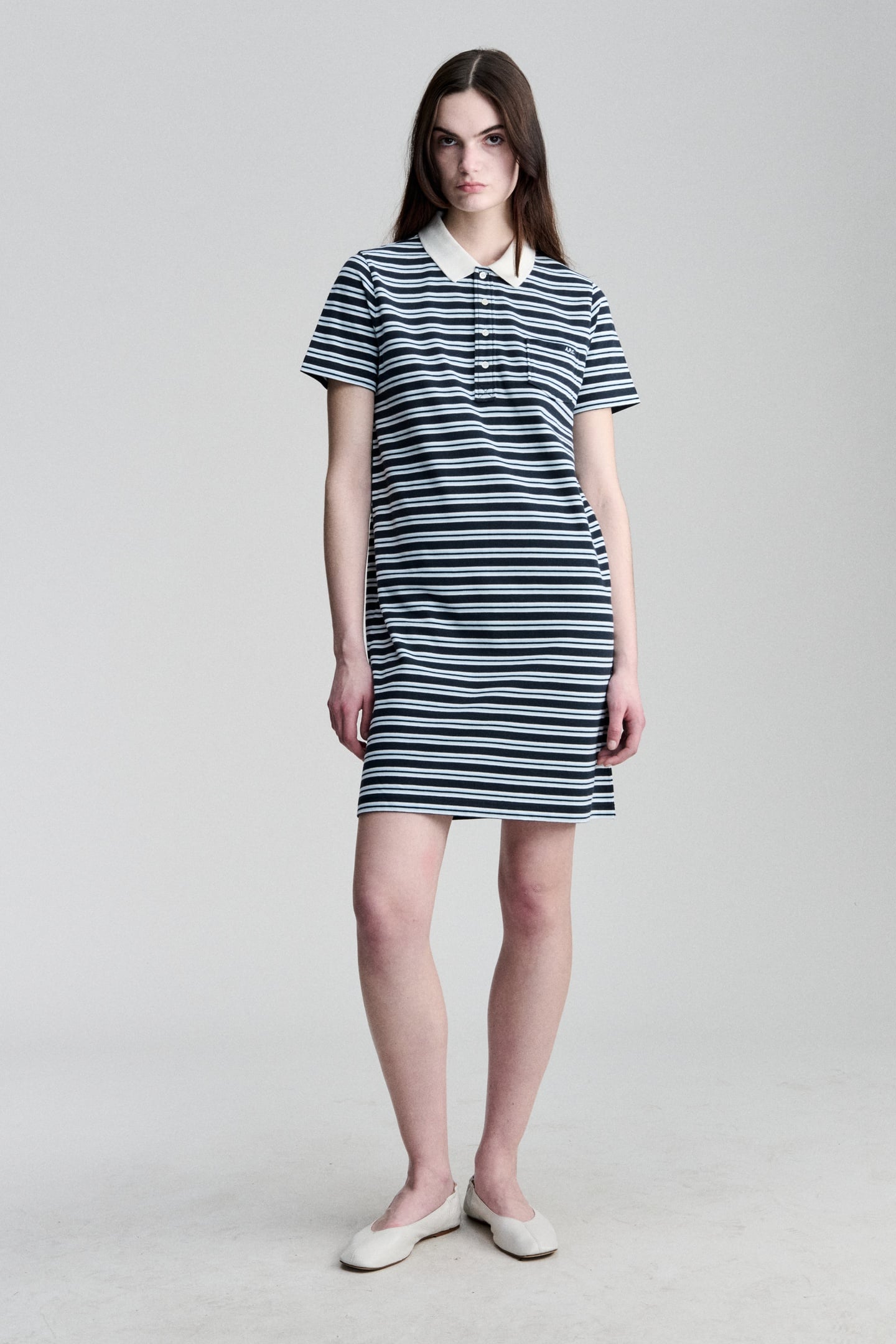A.P.C. Dress Polo Short Sleeve Striped Dark Navy Maat: L | Mini Jurken Outlet | Dames | Blauw