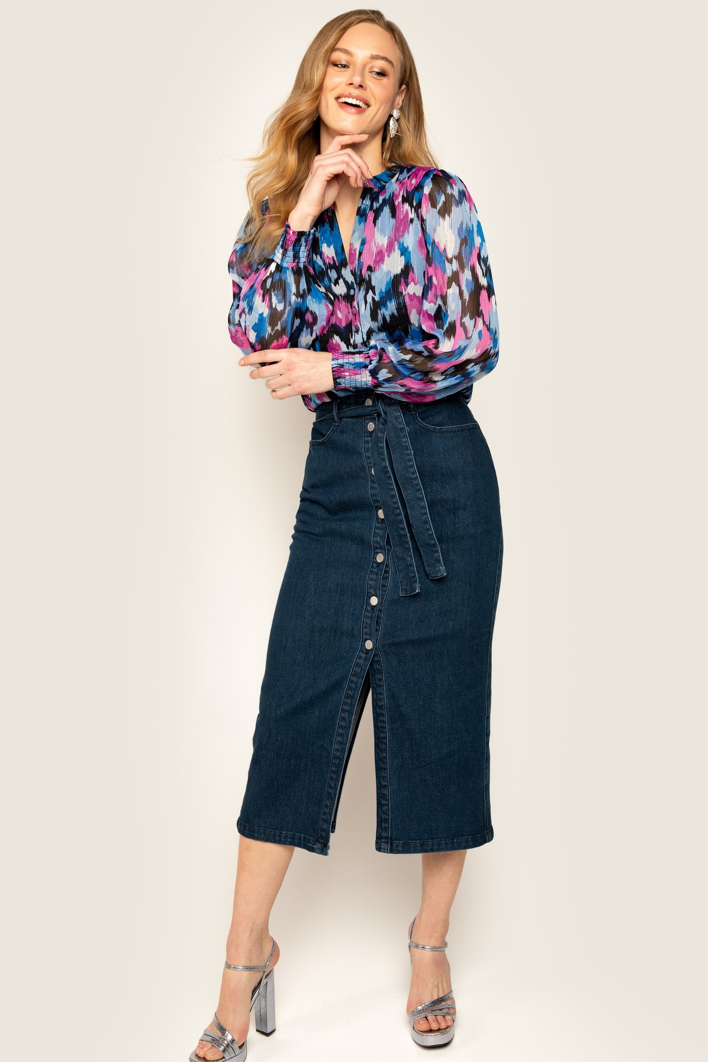 Freebird Sidney Skirt Mid Blue Maat: XS | Midi Rokken Outlet | Dames | Blauw