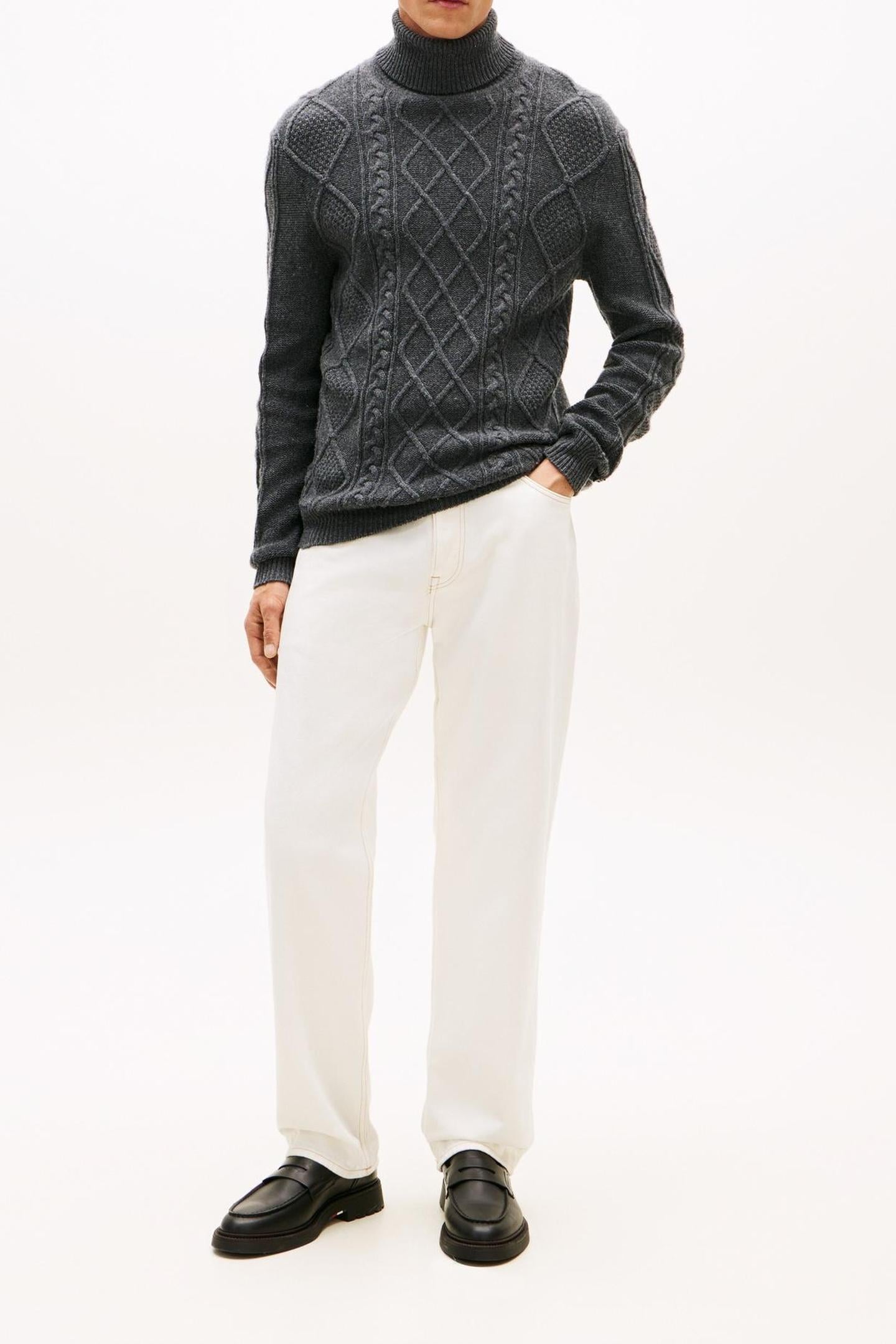 Tommy Hilfiger Dc Wo/ws Cable Roll Dark Grey Heather Maat: M | Coltruien Outlet | Heren | Grijs