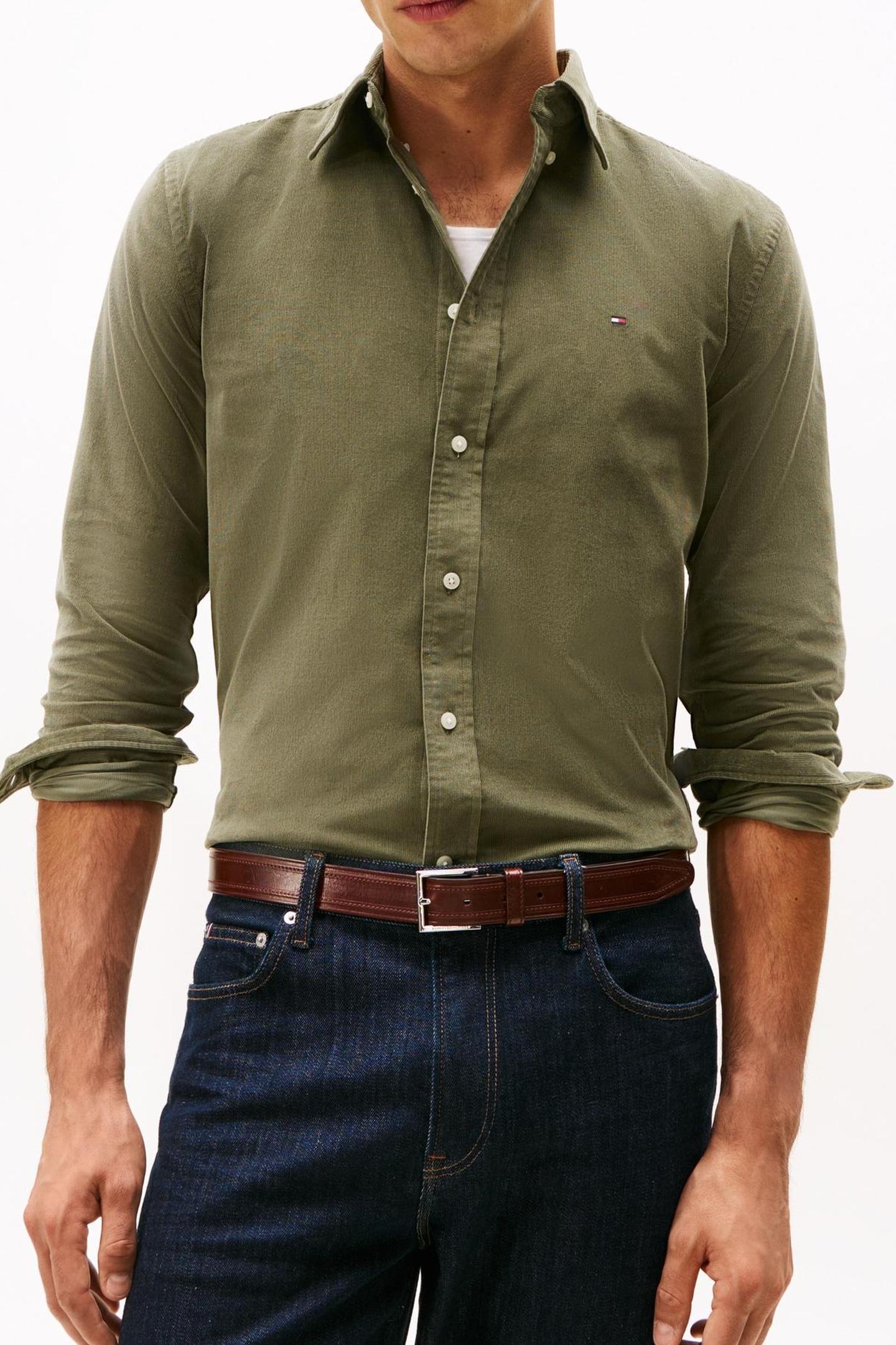Tommy Hilfiger Solid Corduroy Rf Shirt Battle Green Maat: S | Casual Overhemden Outlet | Heren | Bruin
