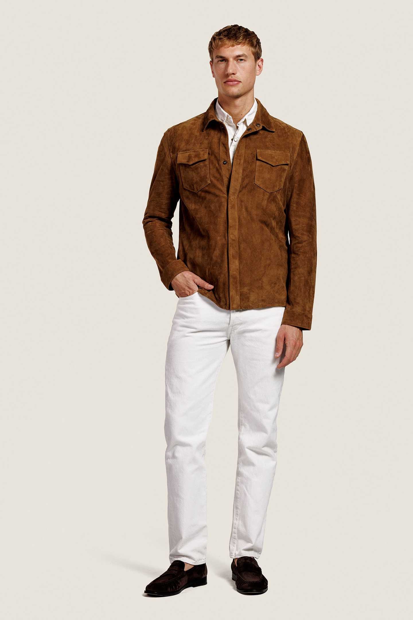 ALTER EGO Robert Suede Overshirt Blouse Cinnamon Size: L | Leather & Biker Jackets Outlet | Heren | Bruin