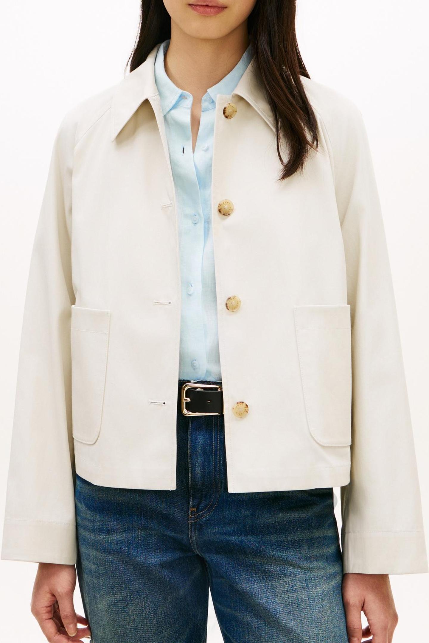 Tommy Hilfiger Cotton Short Jacket Light Silt Size: L | Cropped Jackets Outlet | Dames | Ecru