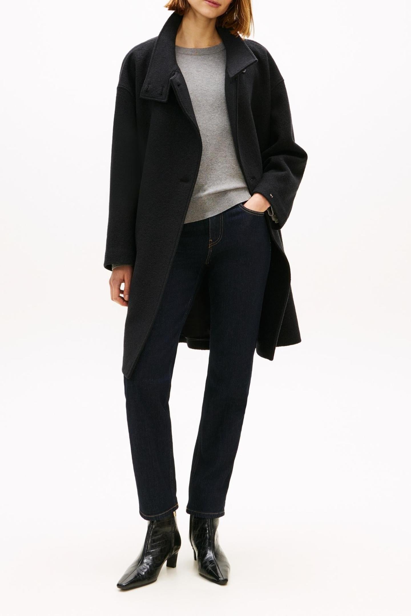 Tommy Hilfiger Wool Texture Reg Fun Black Maat: 38 | Single-Breasted Mantels Outlet | Dames | Zwart
