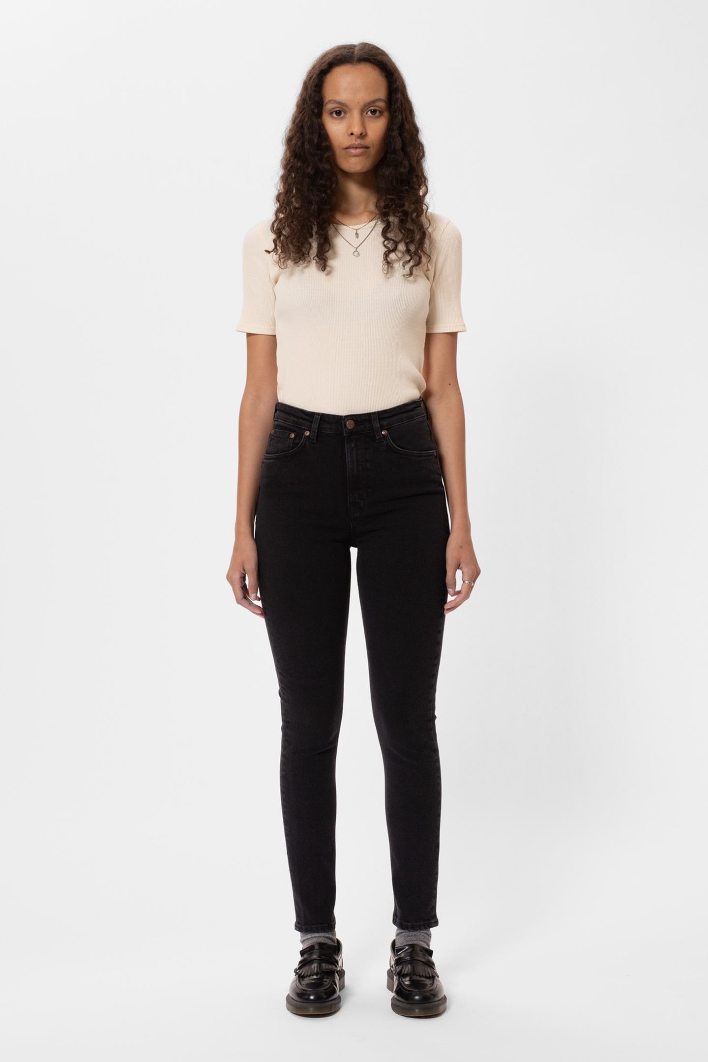 Nudie Jeans Hightop Tilde Black Coal Maat: W30L30 | Skinny Jeans Outlet | Dames | Zwart