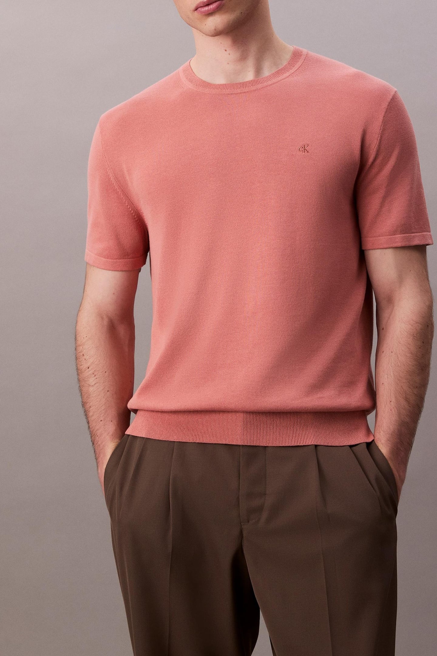 Calvin Klein Ss Supima Cotton Crew Sunset Rose Talla: L | Camisetas Básicas Outlet | Hombre | Rosa