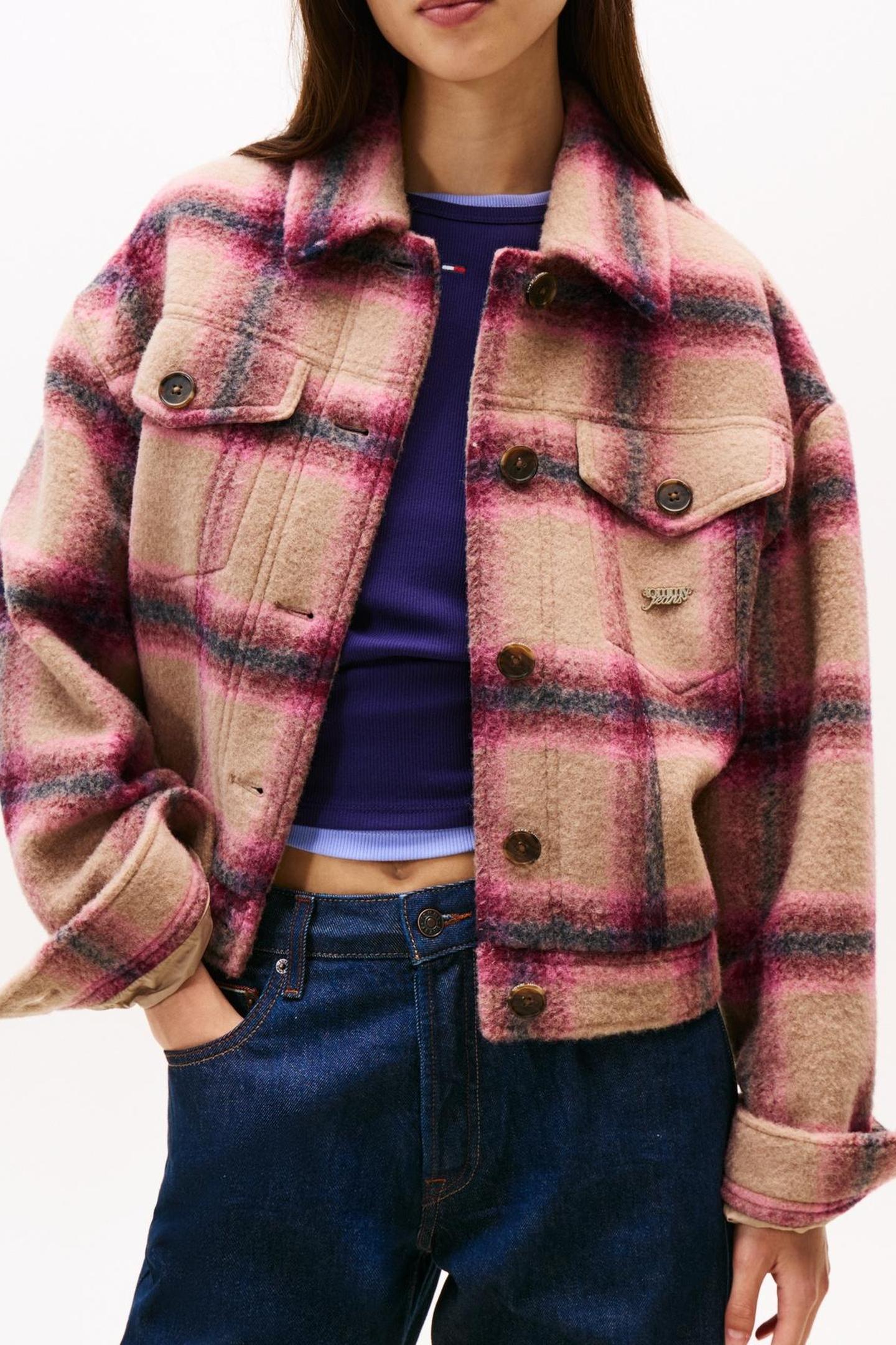 Tommy Hilfiger Tjw Wool Trucker Jacket Mystic Pink/check Taille: S | Vestes courtes Outlet | Femme | Rose