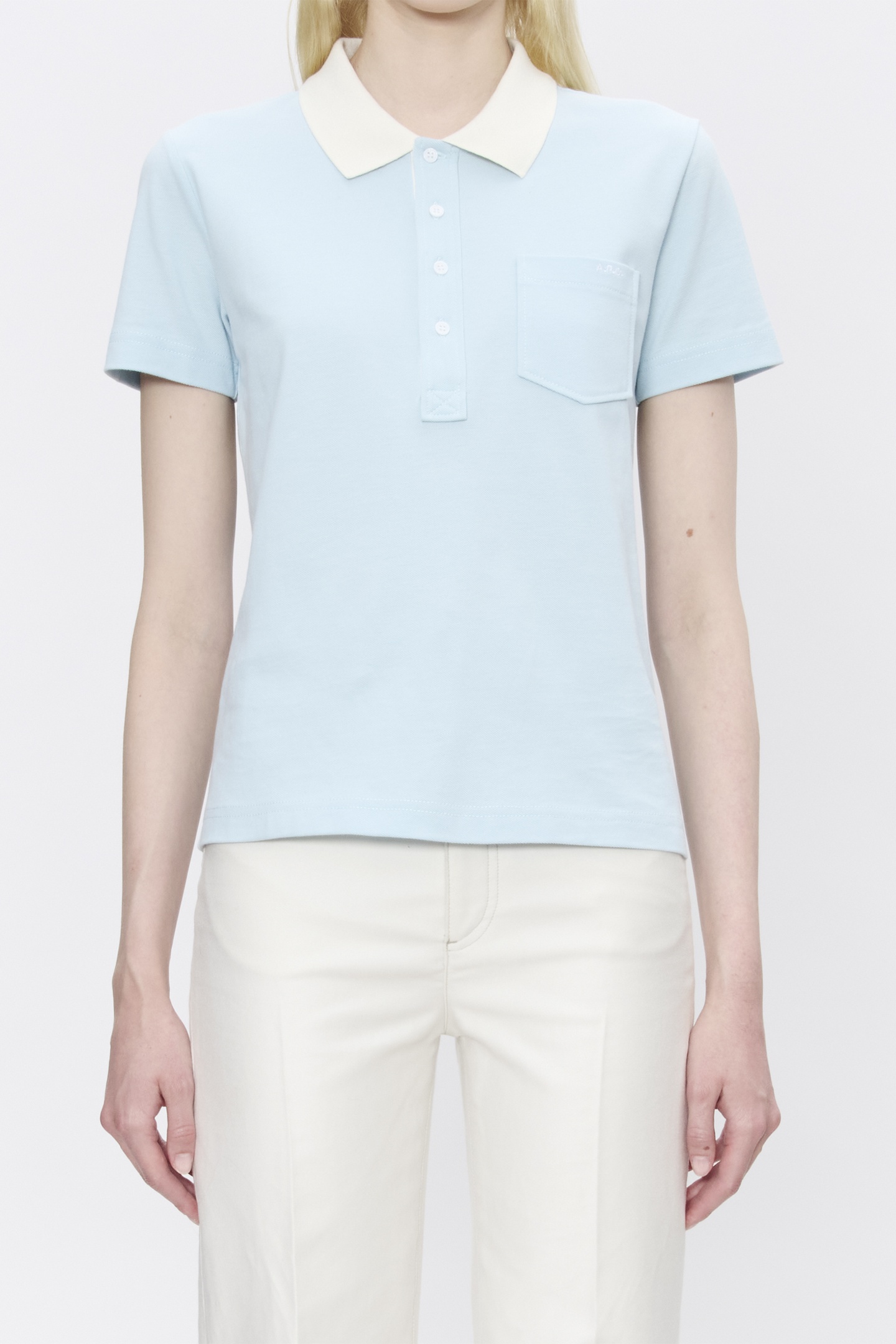 A.P.C. Polo Short Sleeve Sky Blue Maat: L | Tops Outlet | Dames | Blauw