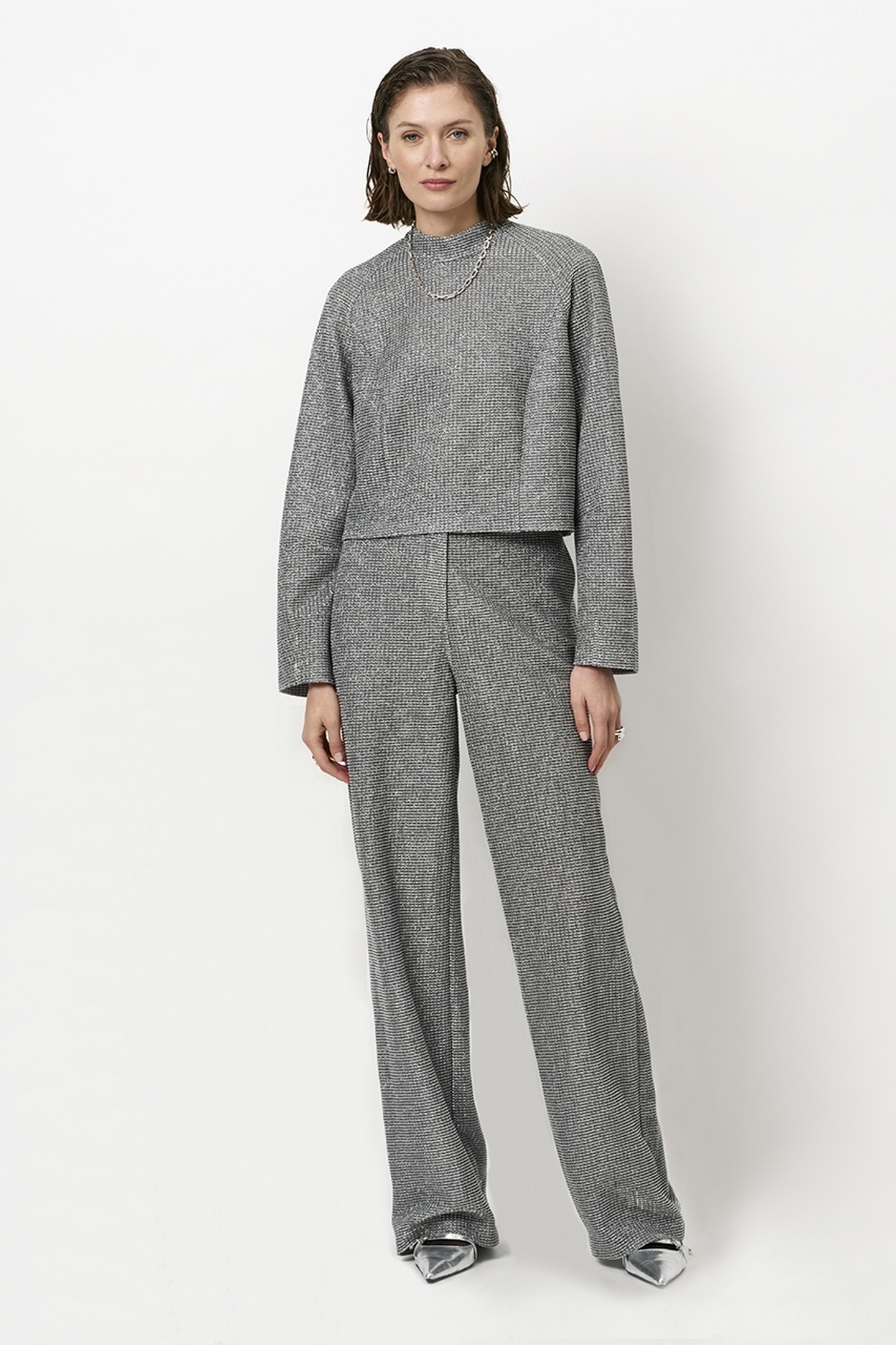 Dante6 Therel Metallic Constructed Top Silver Maat: L | Longsleeves Outlet | Dames | Zilver