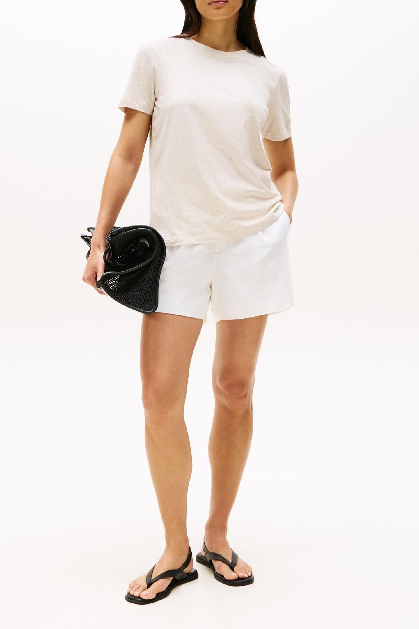 Tommy Hilfiger Reg Corp Logo C-neck Heather Oatmilk Taglia: M | Maglie Sportivi Outlet | Donna