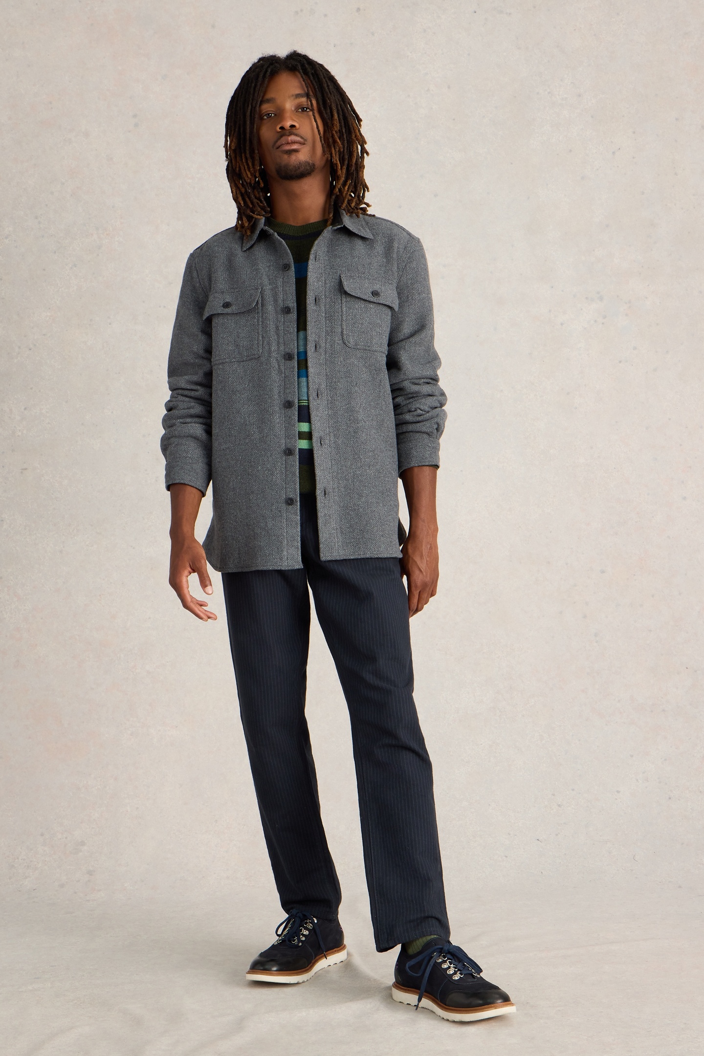White Stuff Darwen Herringbone Overshirt Grey Multi Größe: XS | Casual hemden Outlet | Herren | Grau