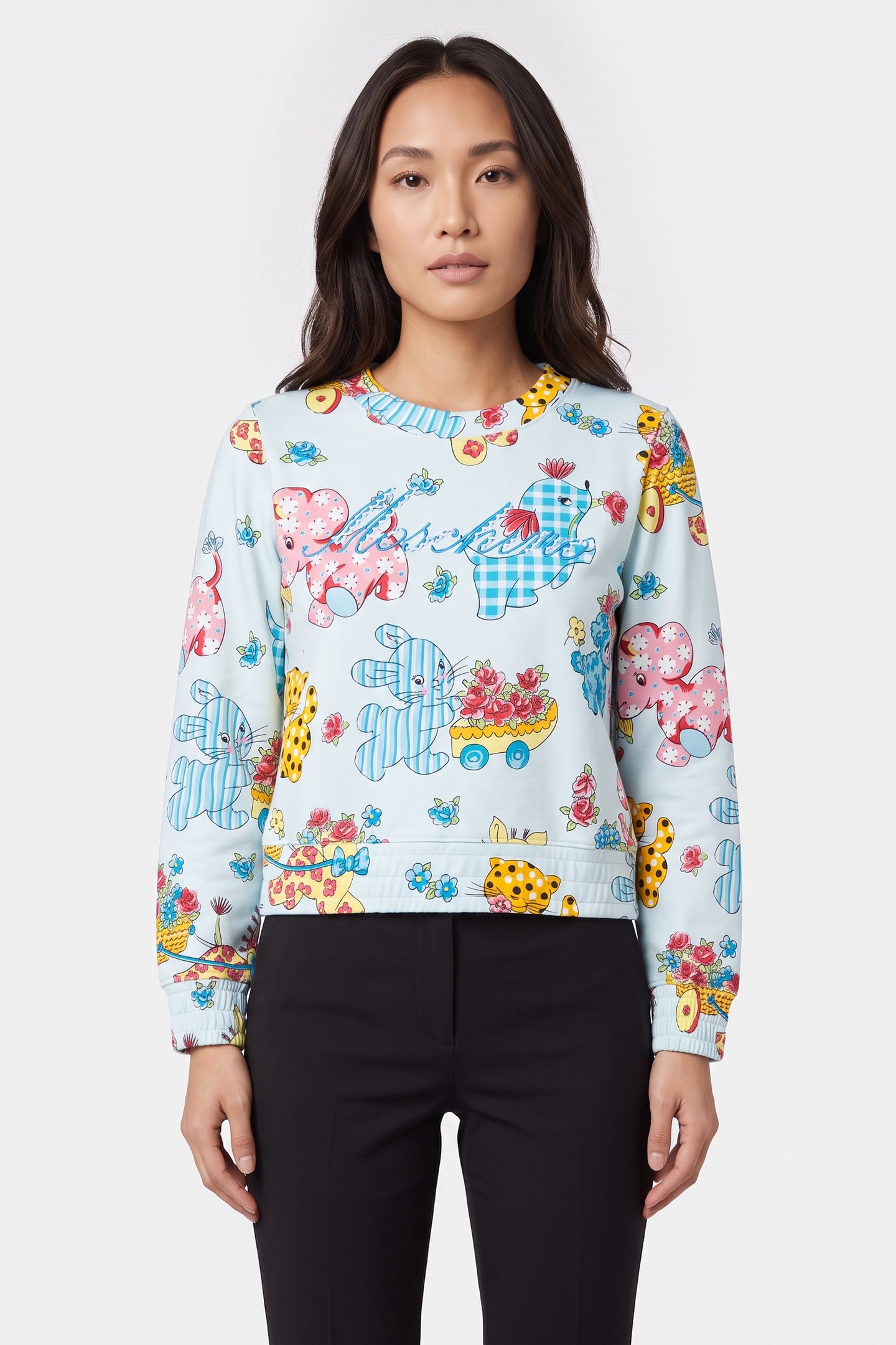Moschino Calico Animals Interlock Sweatshirt Blue Maat: 42 | Longsleeves Outlet | Dames | Blauw