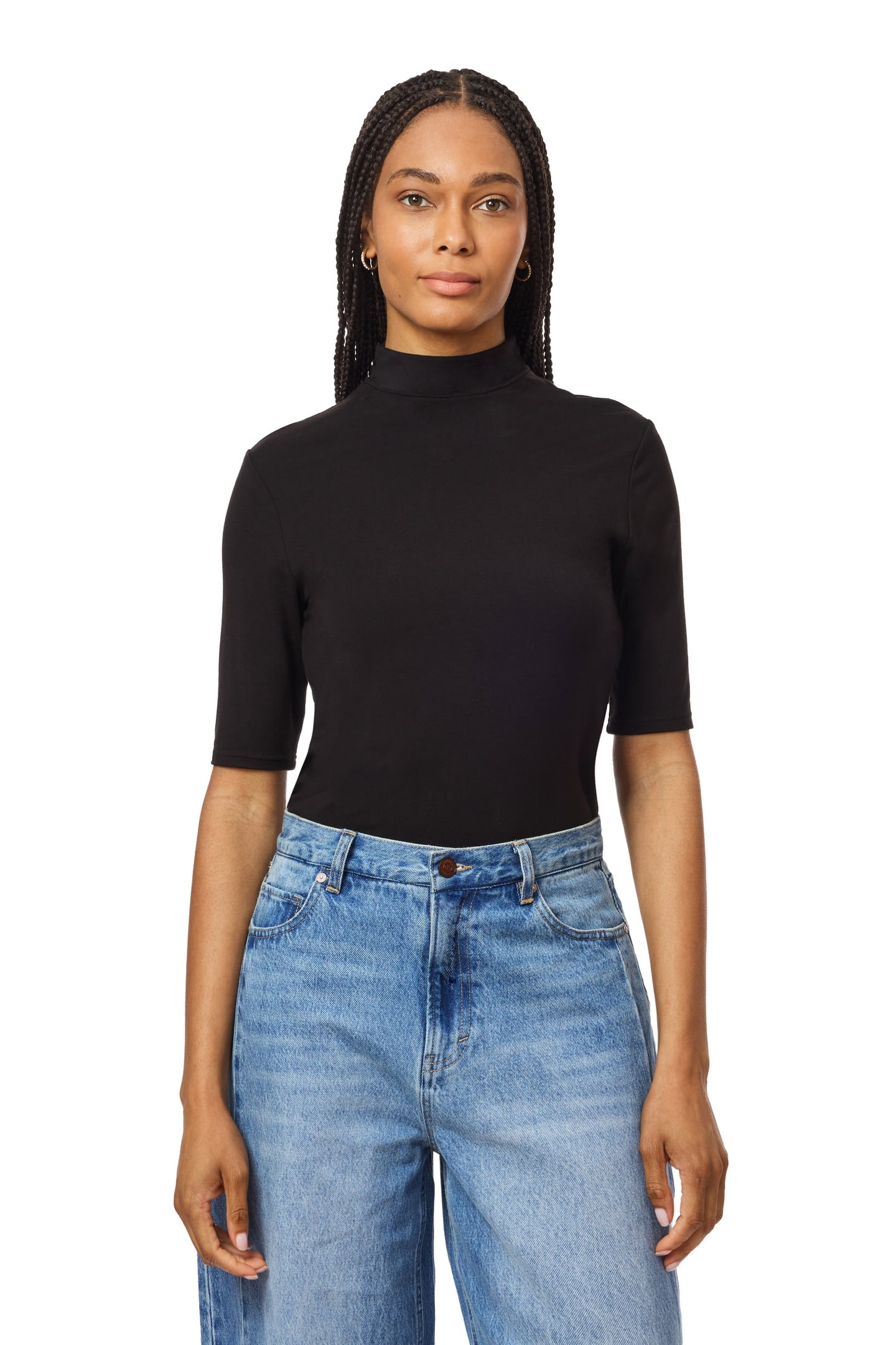 Scotch & Soda Elbow Slv Mock Neck Tee Black Night Size: L | Shirts and Tops Outlet | Dames | Zwart