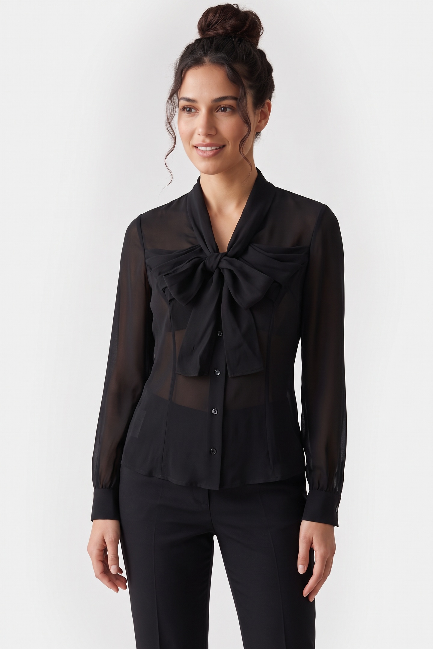 Moschino Silk Charmeuse Shirt With Bow Black Maat: 38 | Longsleeves Outlet | Dames | Zwart