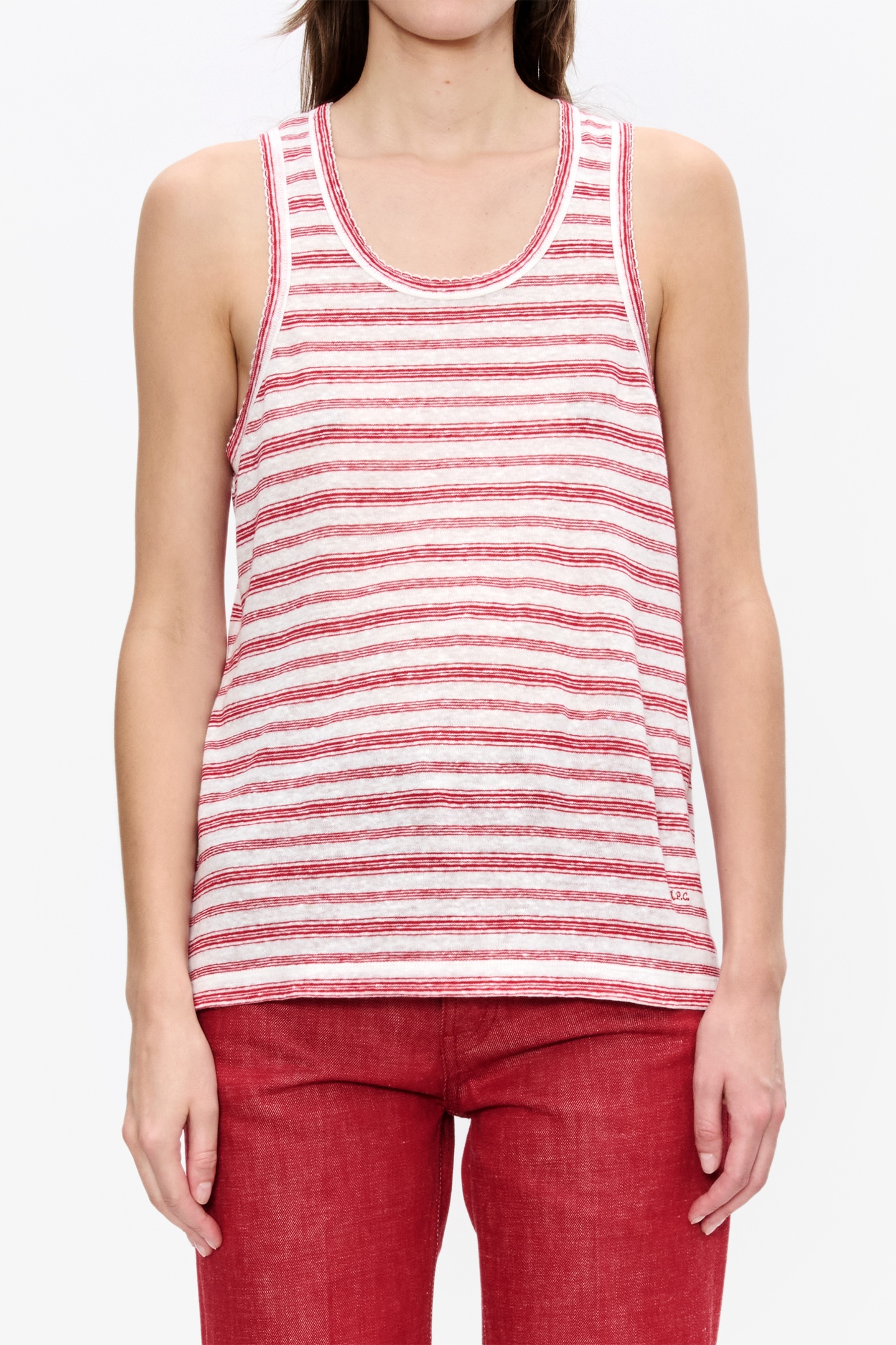 A.P.C. Top Loose-fit Sleeveless Striped Red Maat: L | Mouwloze Tops Outlet | Dames | Rood