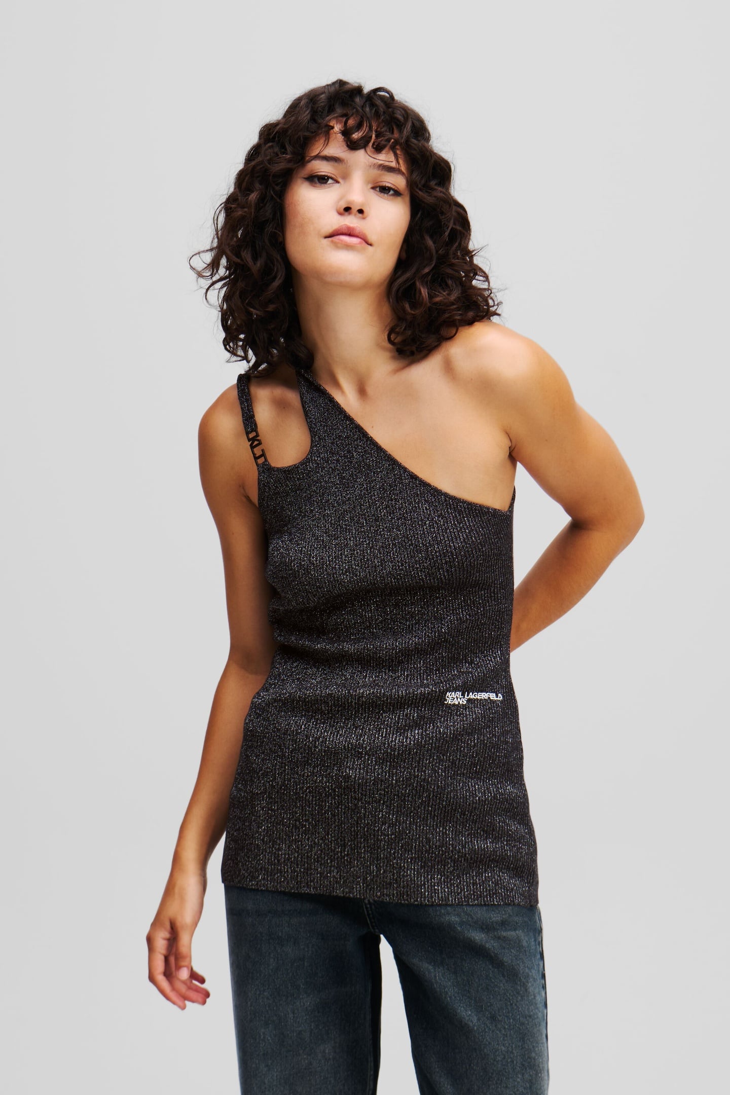 Karl Lagerfeld Klj Glitter Top Black Taglia: L | Canottiere Outlet | Donna | Nero