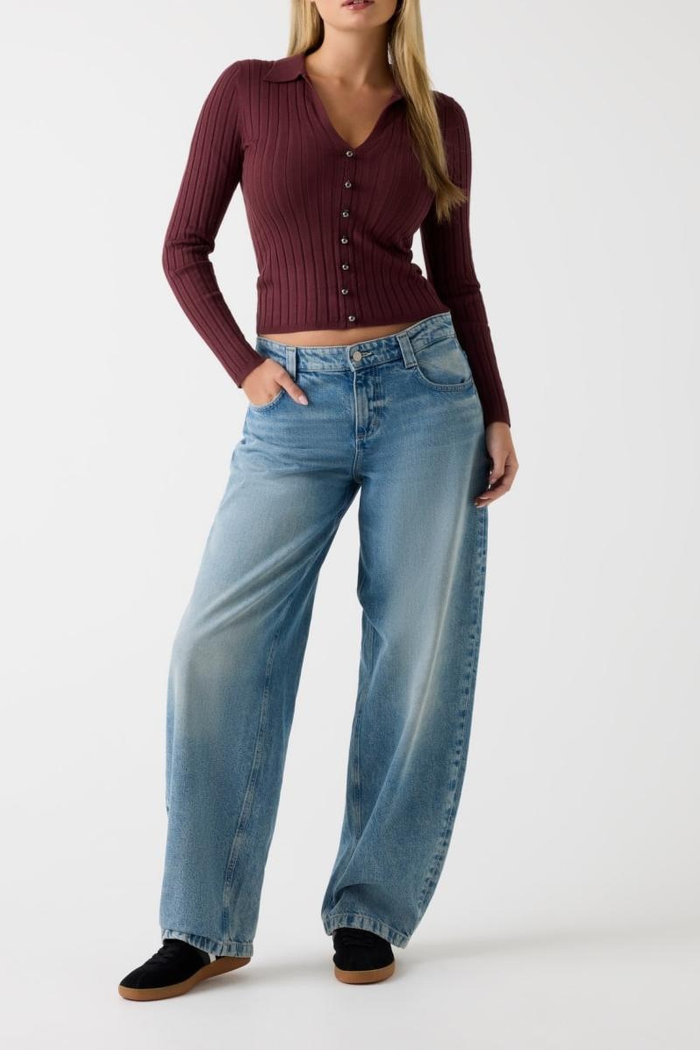 GUESS Ls Vn Rib Miranda Sw Pure Choco Talla: XS | Sudaderas con Capucha Outlet | Mujer