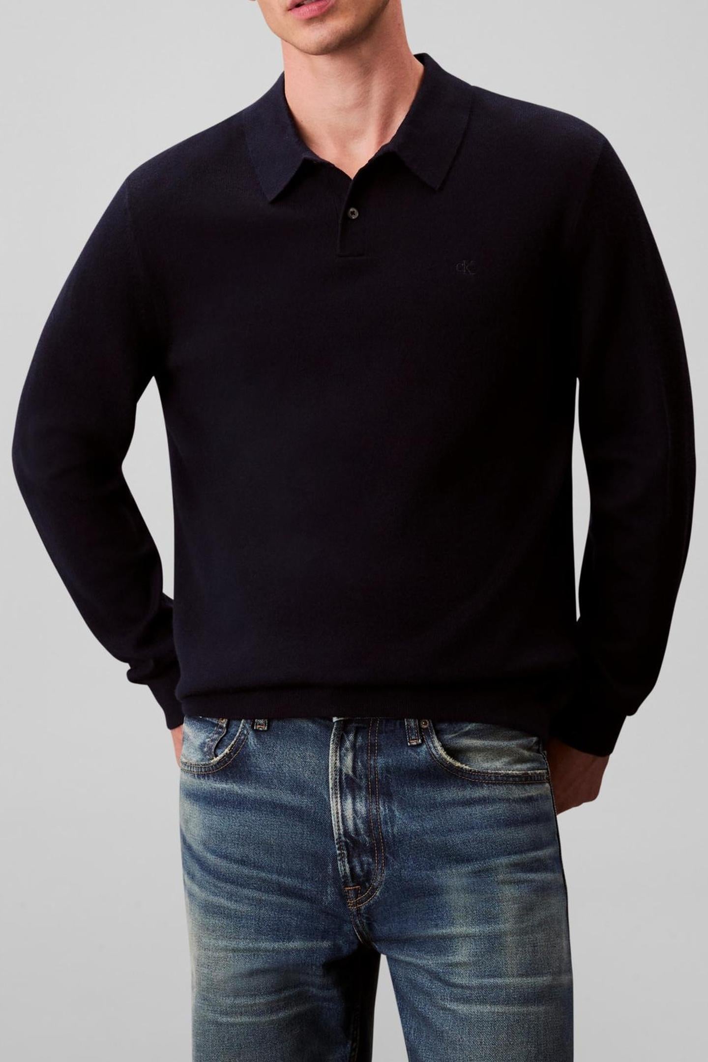 Calvin Klein Ls 100% Merino Polo Dark Sapphire Taglia: XS | Maglioni a maglia Outlet | Uomo | Blu